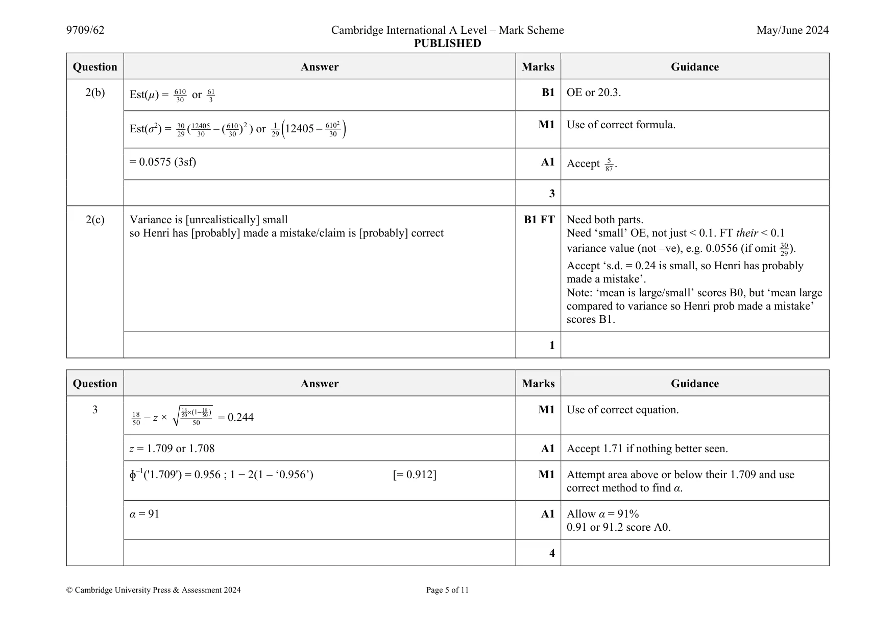 Mark scheme, page 5 of 11