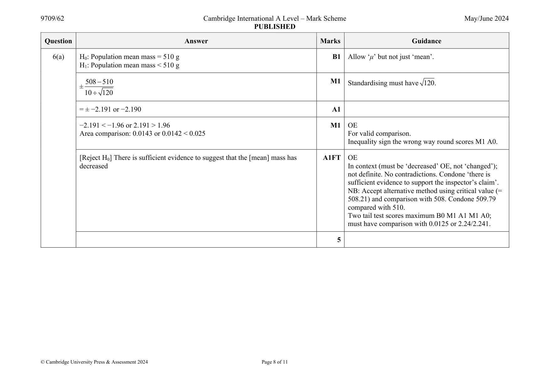 Mark scheme, page 8 of 11