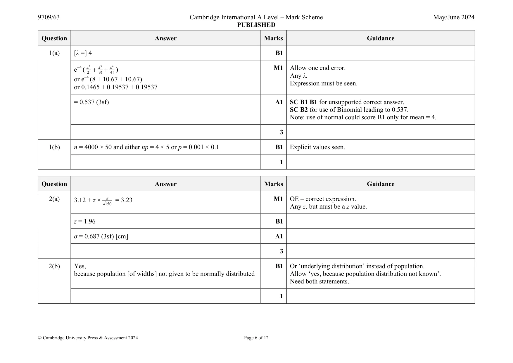 Mark scheme, page 6 of 12