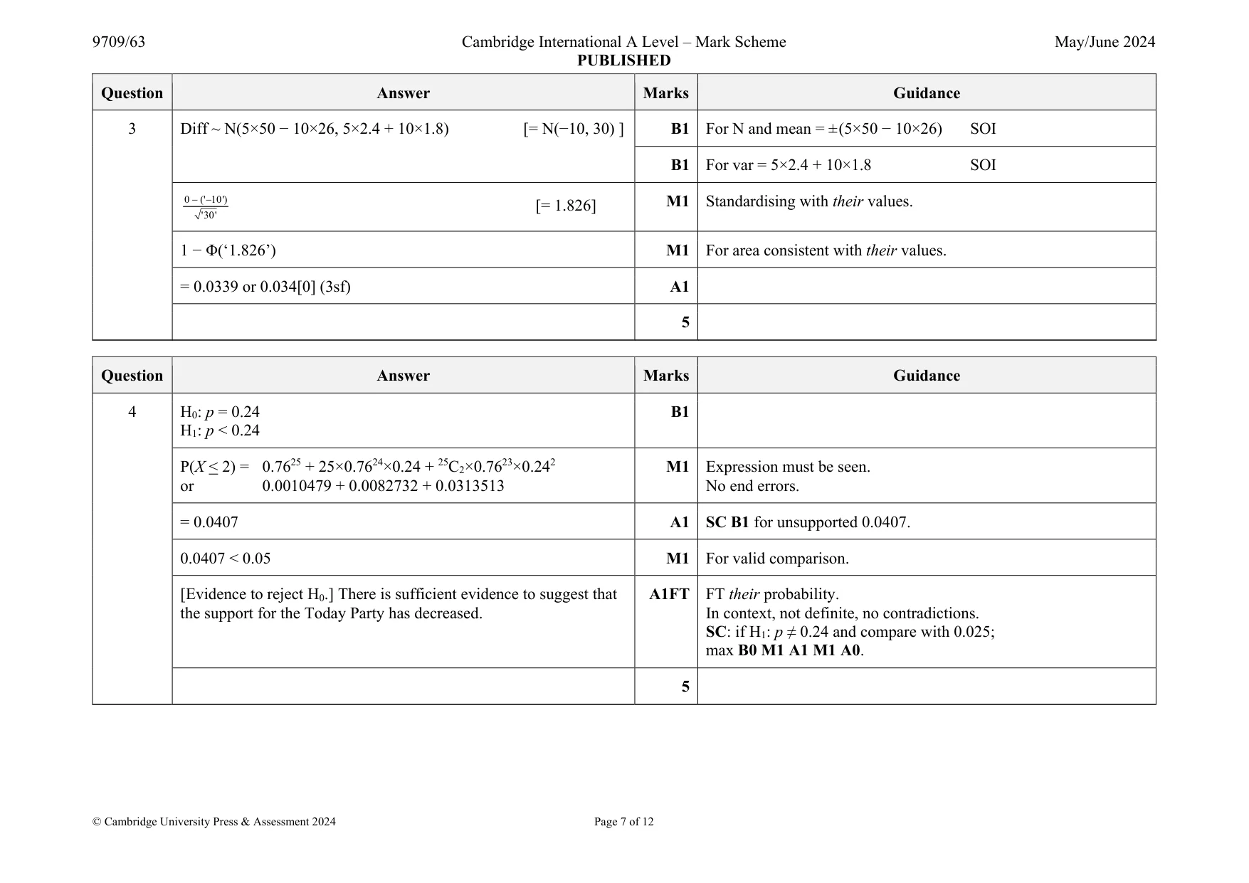 Mark scheme, page 7 of 12