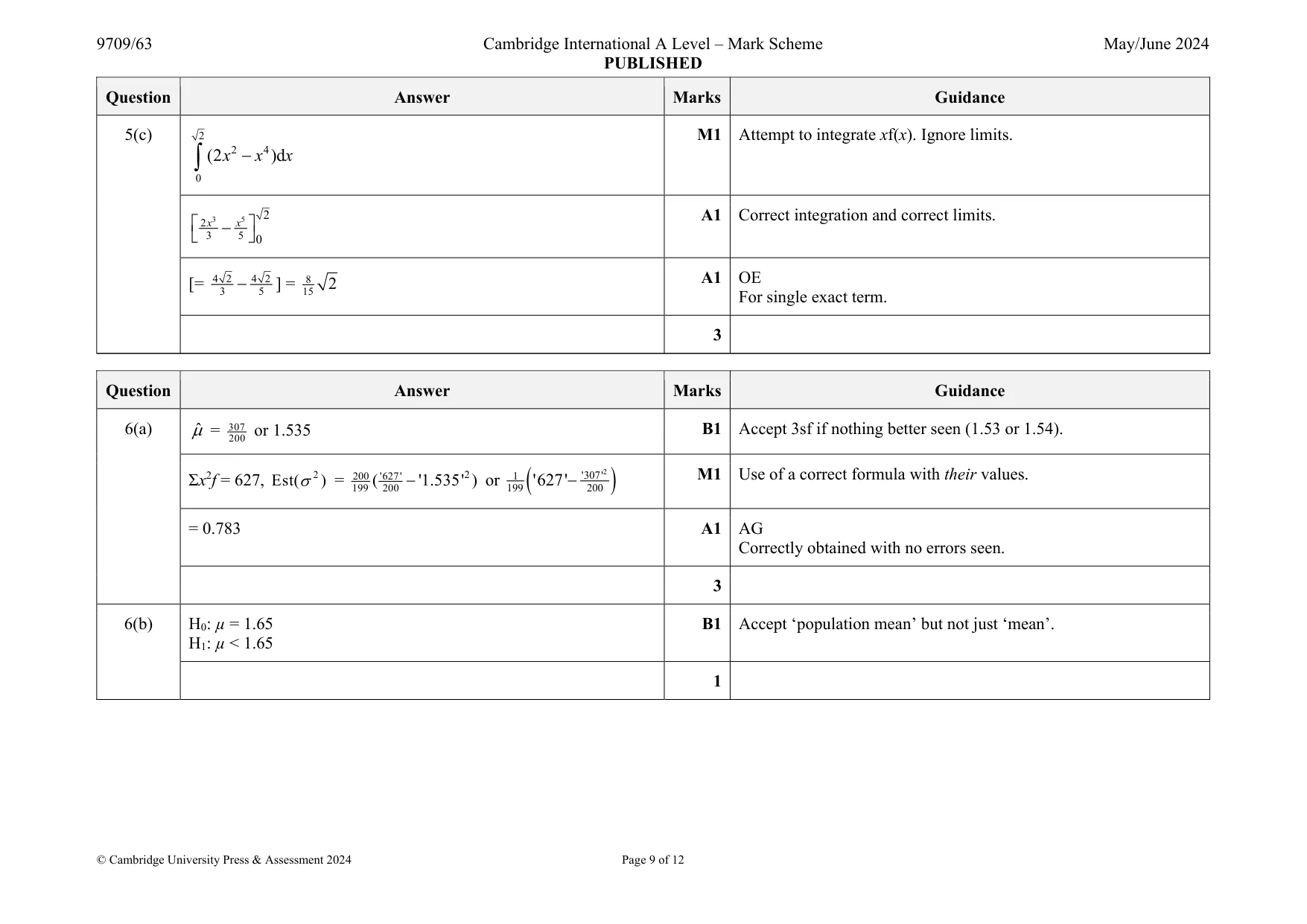 Mark scheme, page 9 of 12