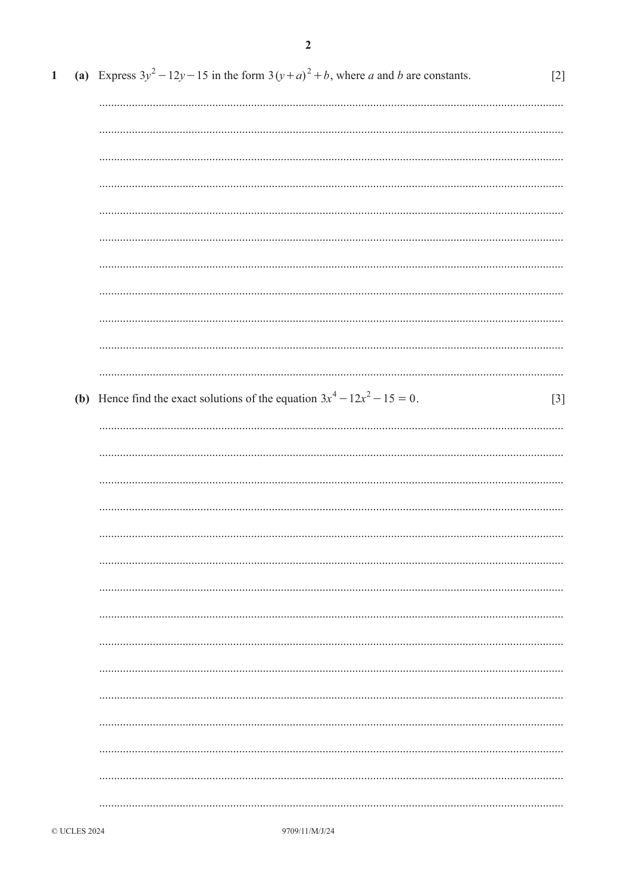 Cambridge A Level Mathematics 9709 2024 May/June Paper 1 · Variant 1 question paper, page 2 of 20