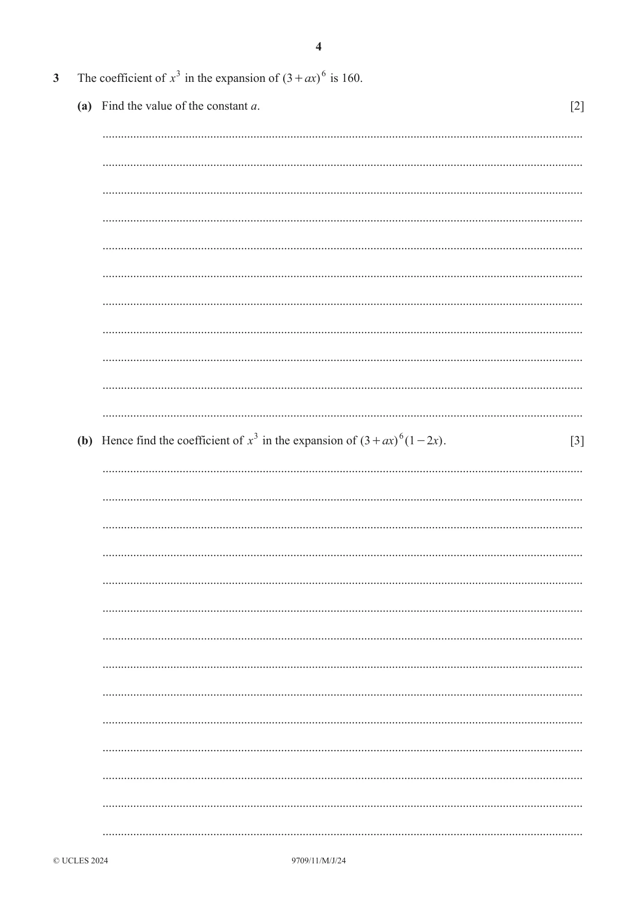 Cambridge A Level Mathematics 9709 2024 May/June Paper 1 · Variant 1 question paper, page 4 of 20
