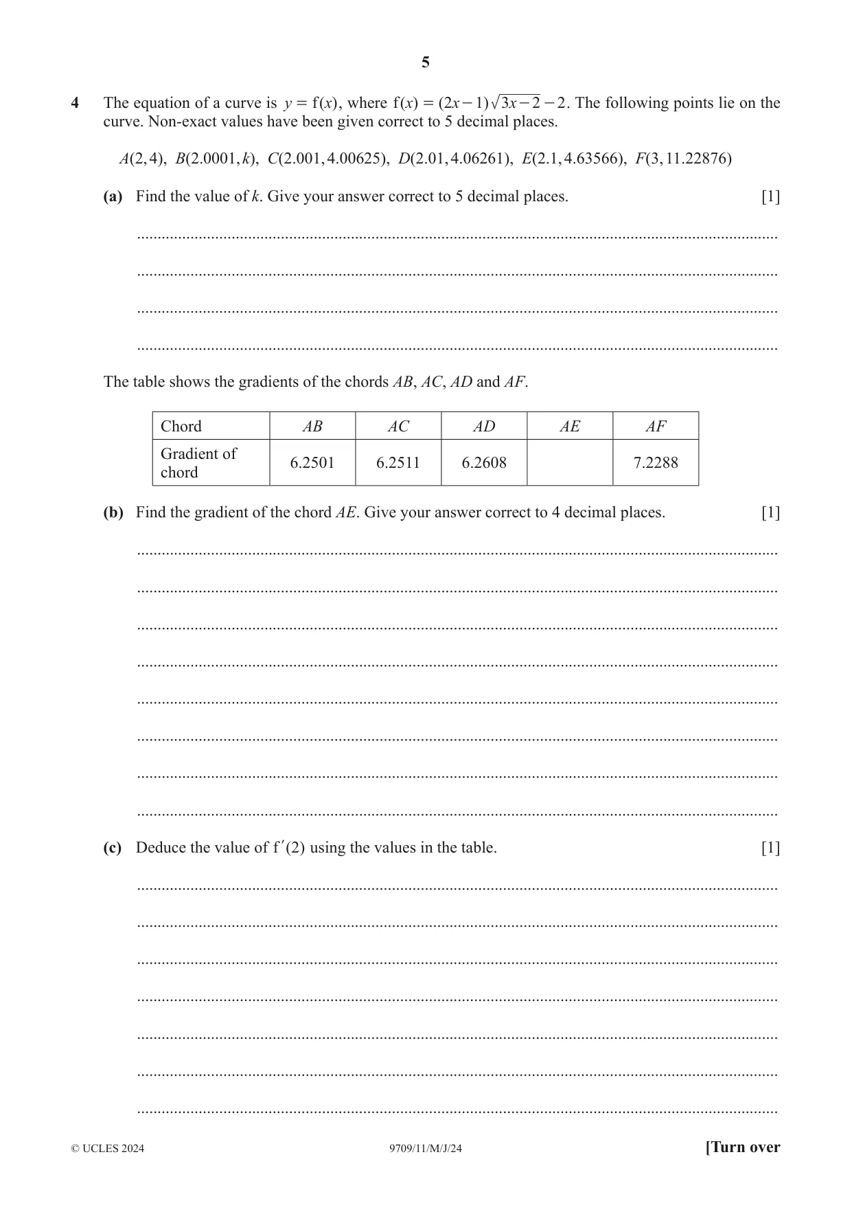 Cambridge A Level Mathematics 9709 2024 May/June Paper 1 · Variant 1 question paper, page 5 of 20