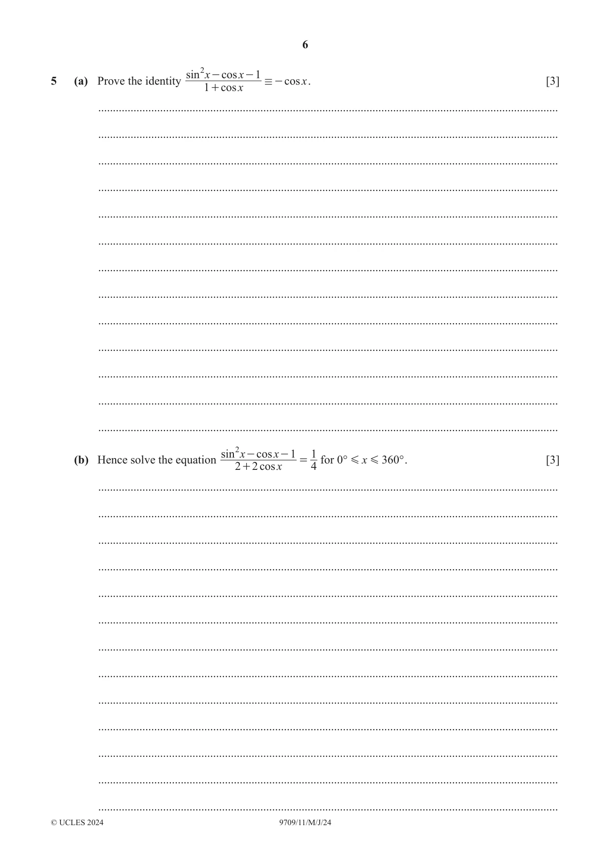 Cambridge A Level Mathematics 9709 2024 May/June Paper 1 · Variant 1 question paper, page 6 of 20