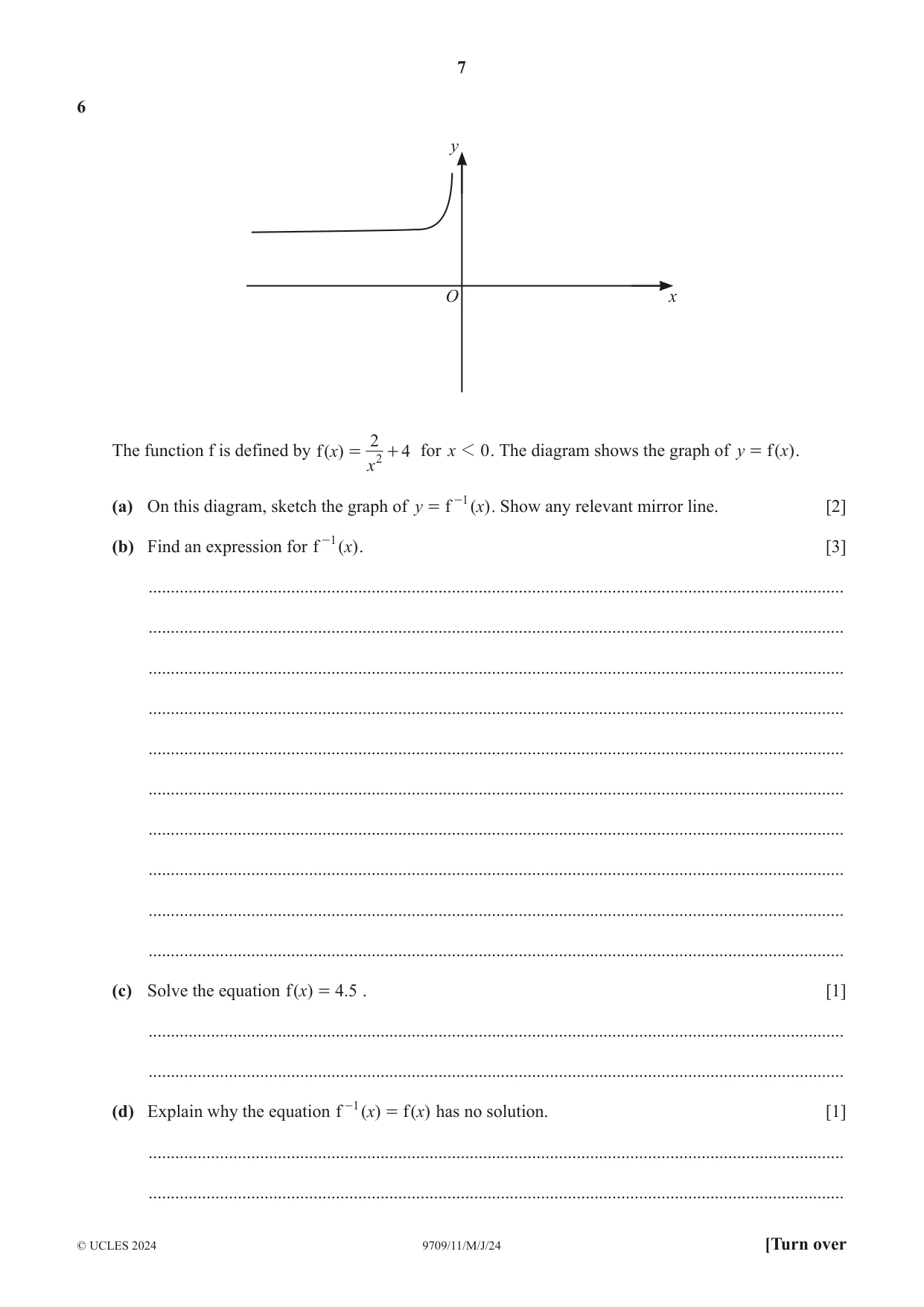 Cambridge A Level Mathematics 9709 2024 May/June Paper 1 · Variant 1 question paper, page 7 of 20