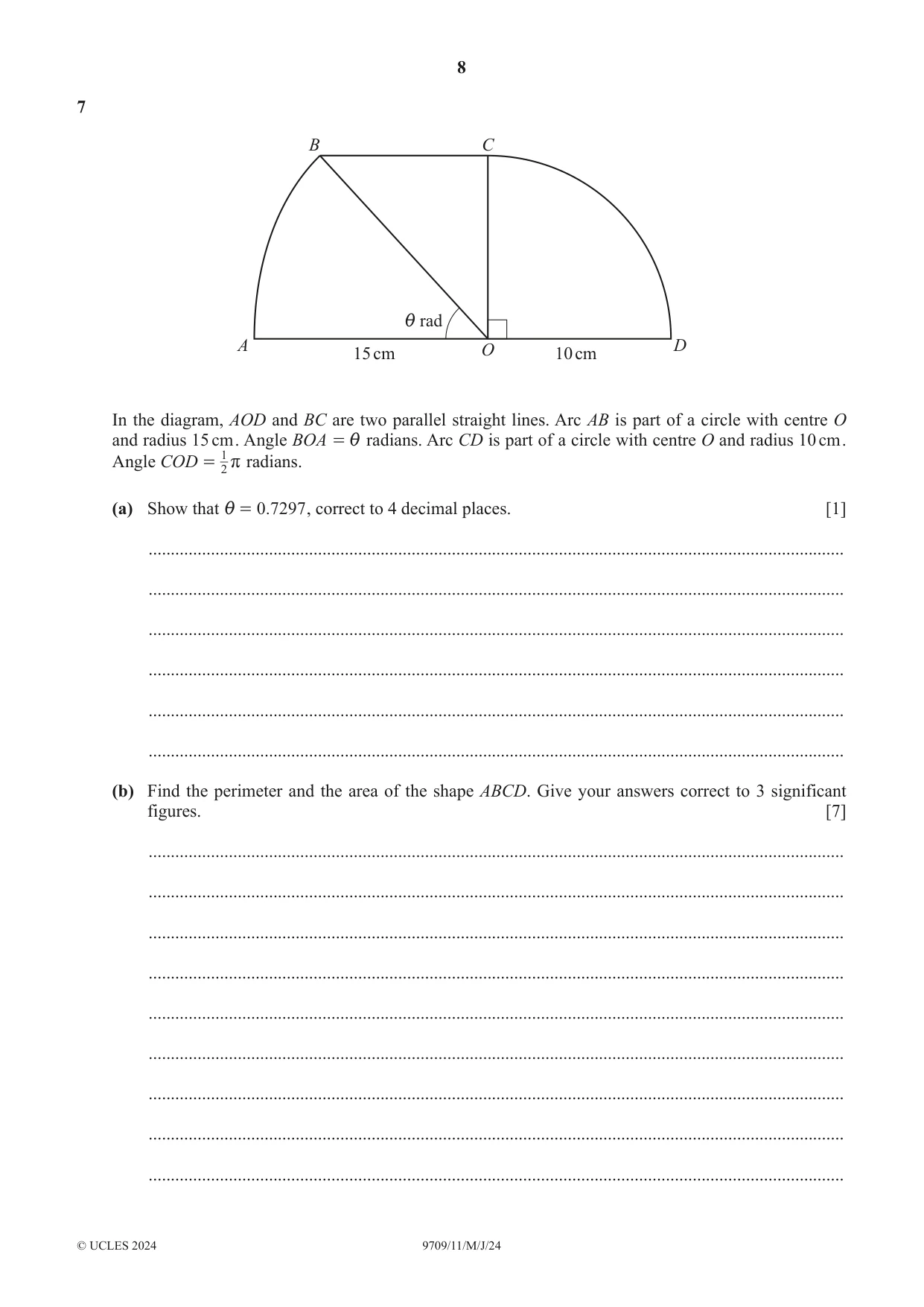 Cambridge A Level Mathematics 9709 2024 May/June Paper 1 · Variant 1 question paper, page 8 of 20