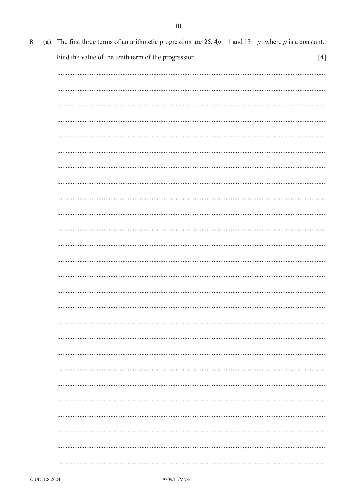 Cambridge A Level Mathematics 9709 2024 May/June Paper 1 · Variant 1 question paper, page 10 of 20