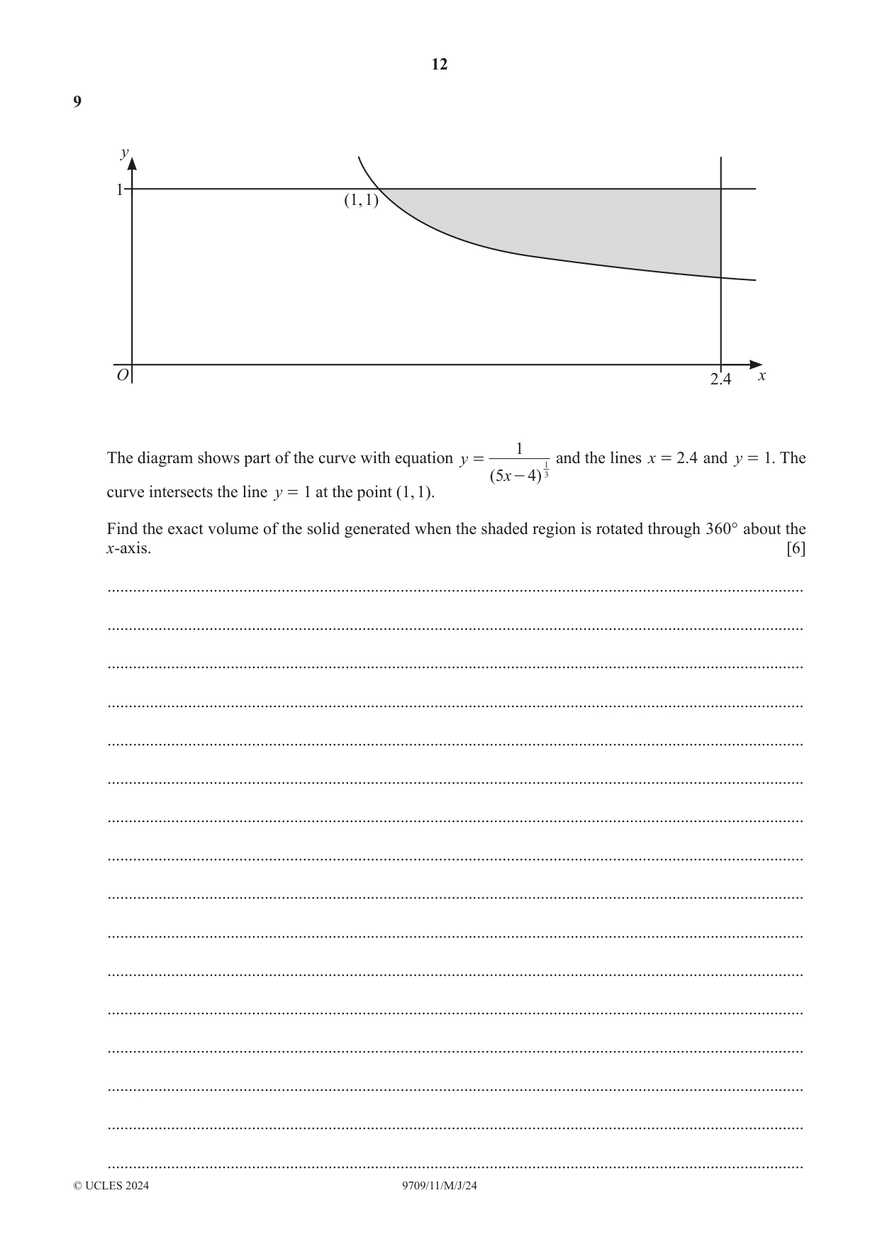 Cambridge A Level Mathematics 9709 2024 May/June Paper 1 · Variant 1 question paper, page 12 of 20