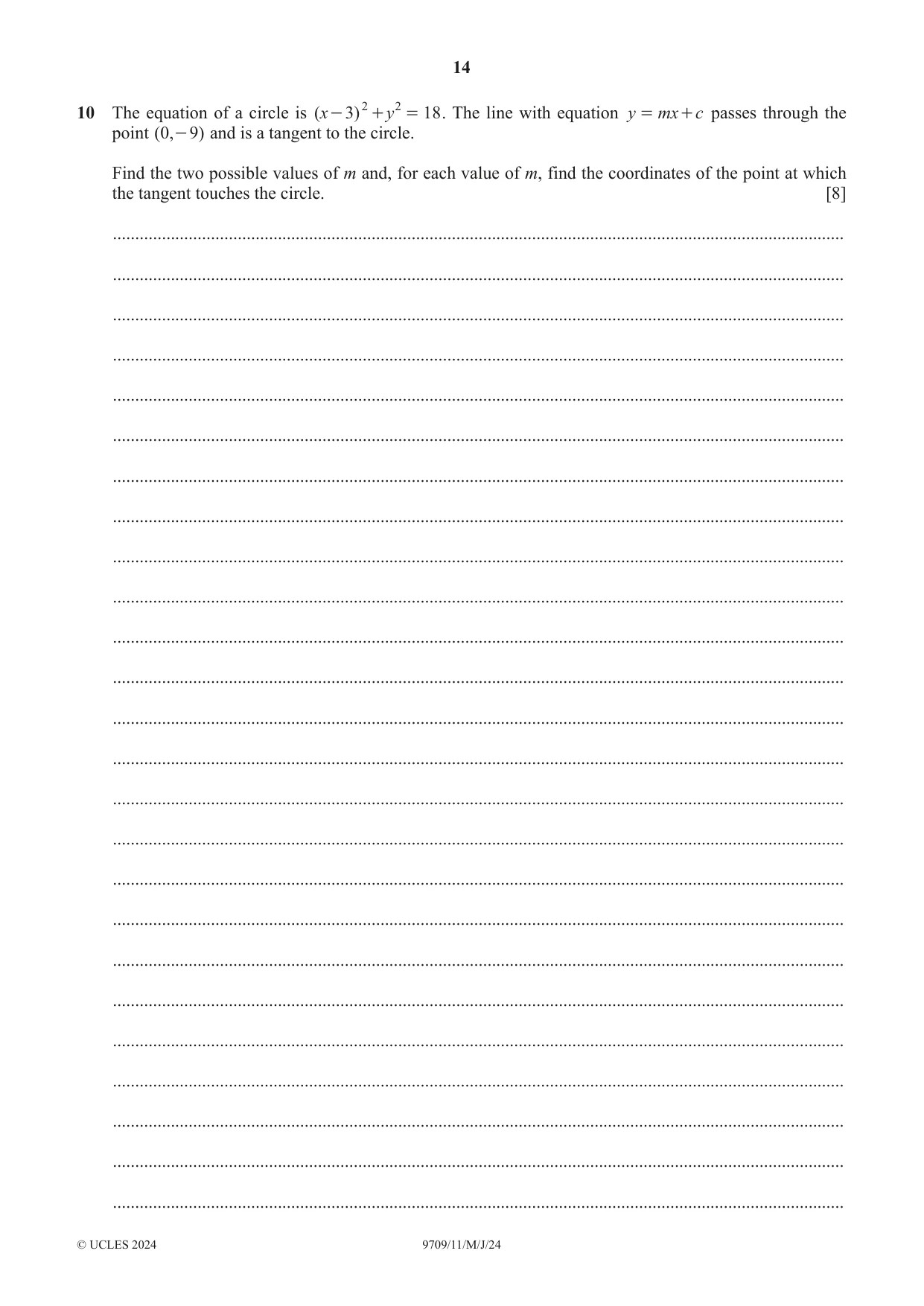Cambridge A Level Mathematics 9709 2024 May/June Paper 1 · Variant 1 question paper, page 14 of 20