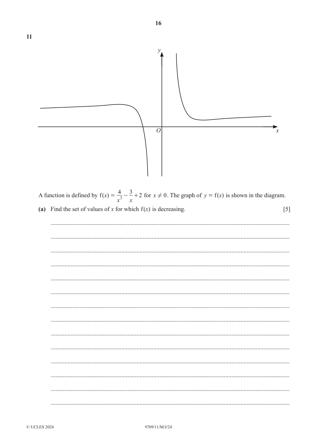 Cambridge A Level Mathematics 9709 2024 May/June Paper 1 · Variant 1 question paper, page 16 of 20