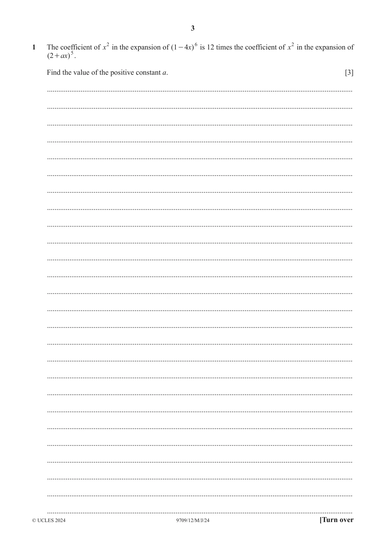 Cambridge A Level Mathematics 9709 2024 May/June Paper 1 · Variant 2 question paper, page 3 of 20
