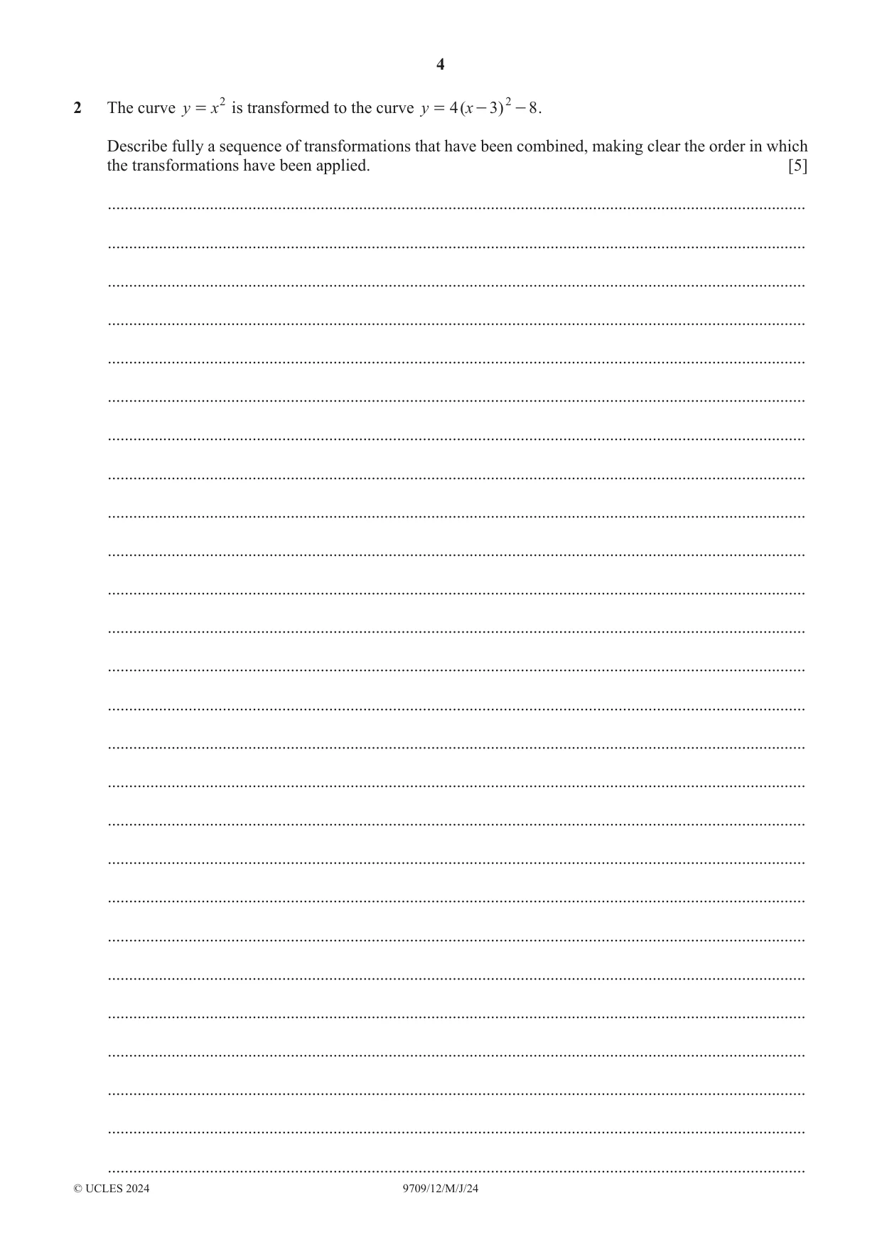 Cambridge A Level Mathematics 9709 2024 May/June Paper 1 · Variant 2 question paper, page 4 of 20