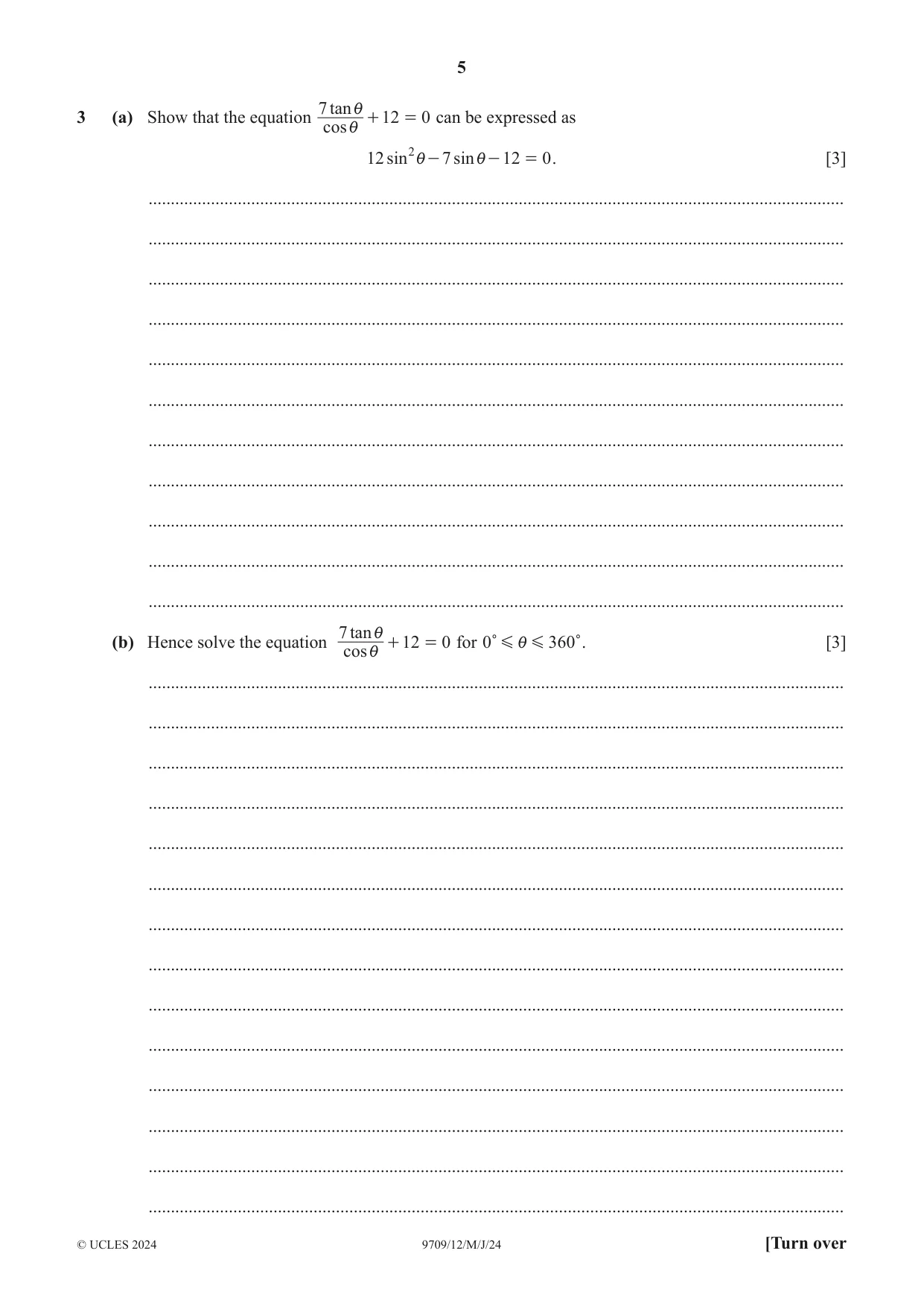 Cambridge A Level Mathematics 9709 2024 May/June Paper 1 · Variant 2 question paper, page 5 of 20
