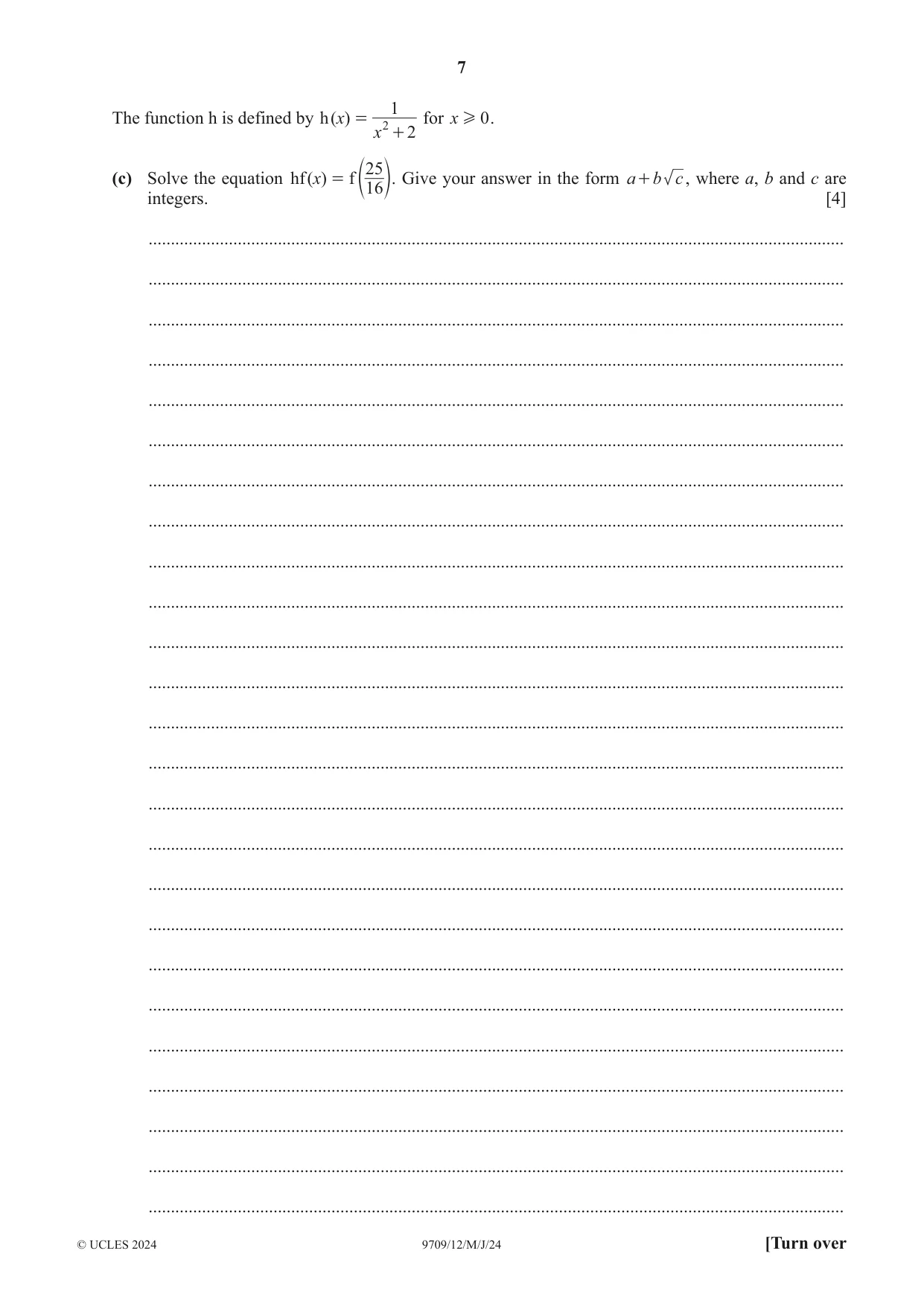 Cambridge A Level Mathematics 9709 2024 May/June Paper 1 · Variant 2 question paper, page 7 of 20