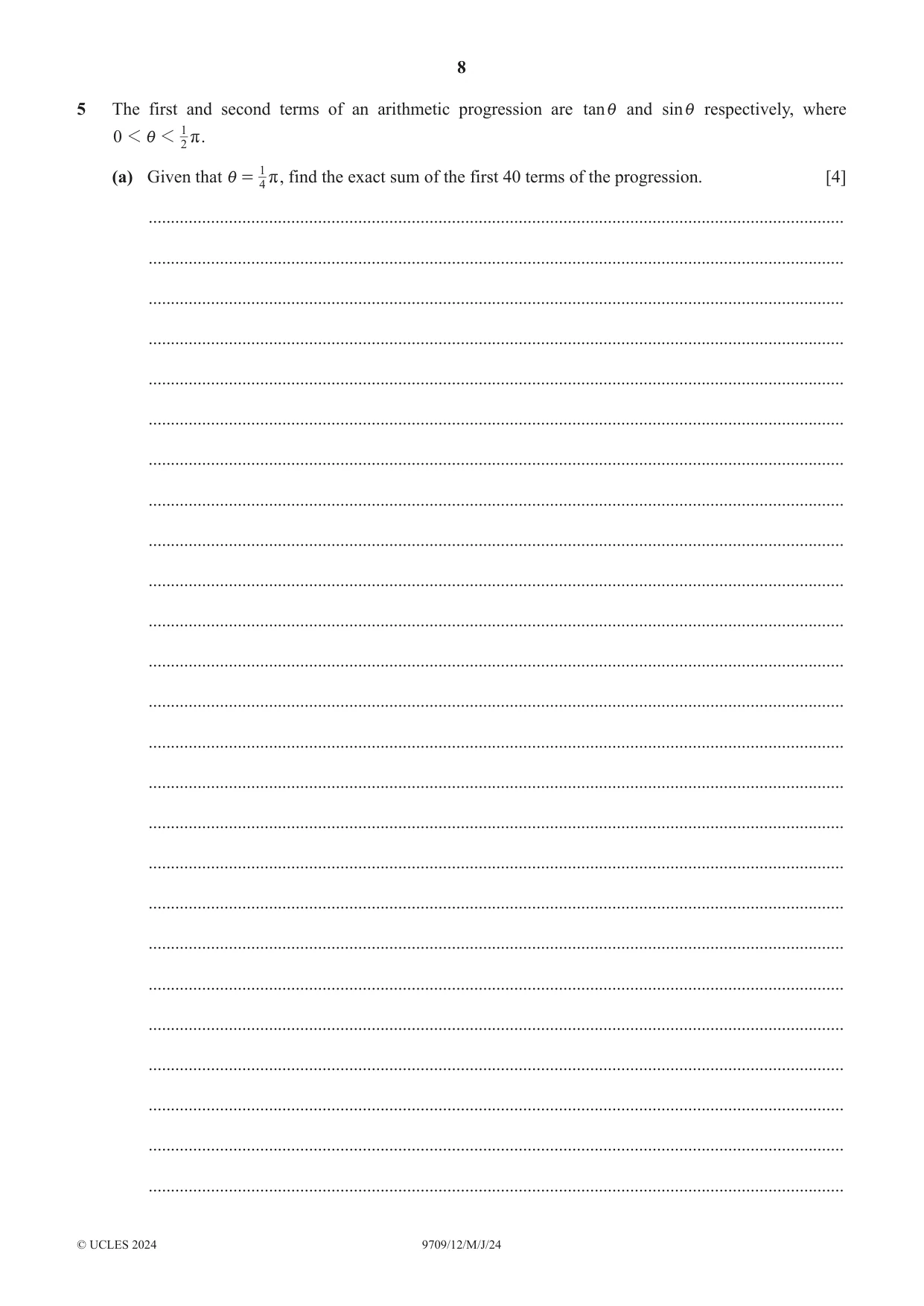 Cambridge A Level Mathematics 9709 2024 May/June Paper 1 · Variant 2 question paper, page 8 of 20