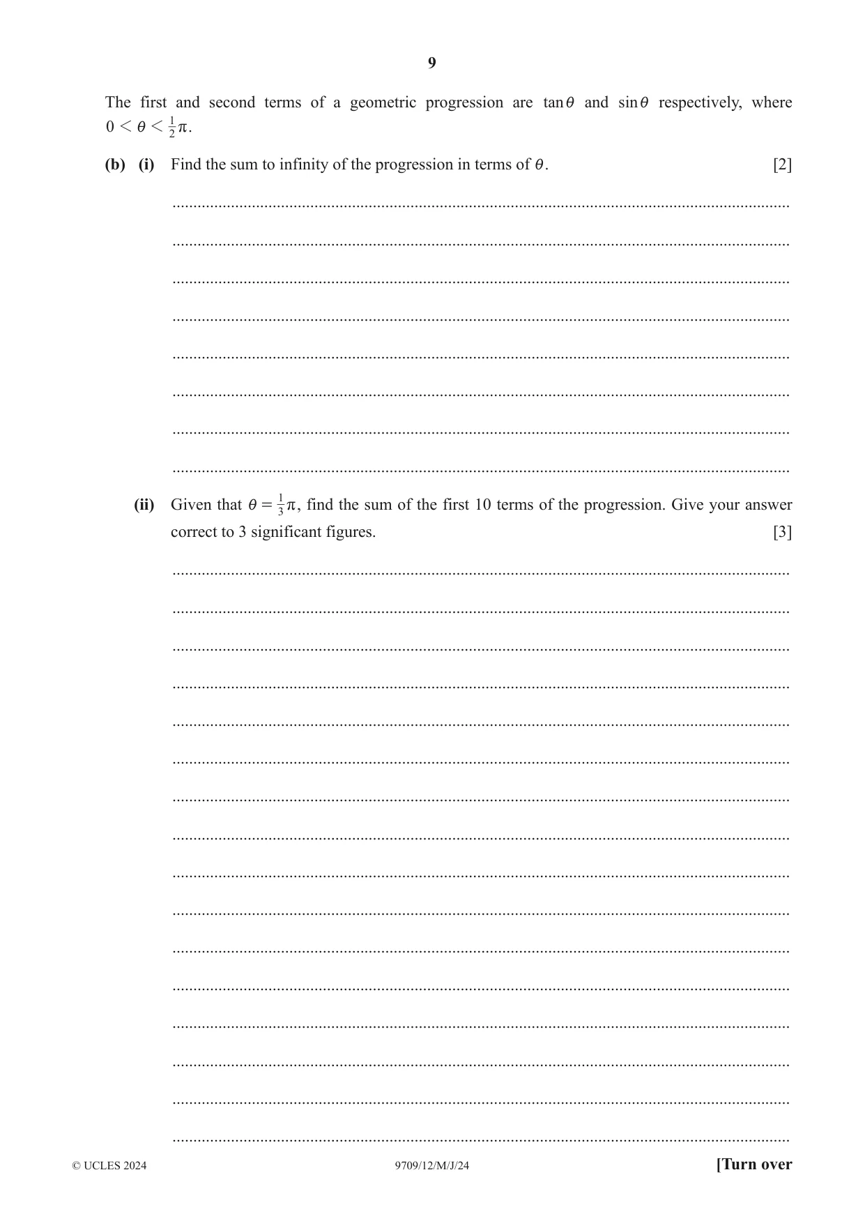 Cambridge A Level Mathematics 9709 2024 May/June Paper 1 · Variant 2 question paper, page 9 of 20