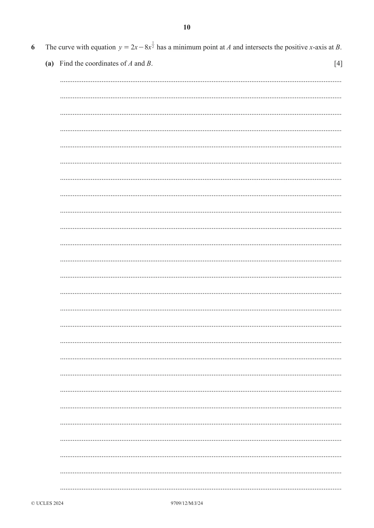 Cambridge A Level Mathematics 9709 2024 May/June Paper 1 · Variant 2 question paper, page 10 of 20