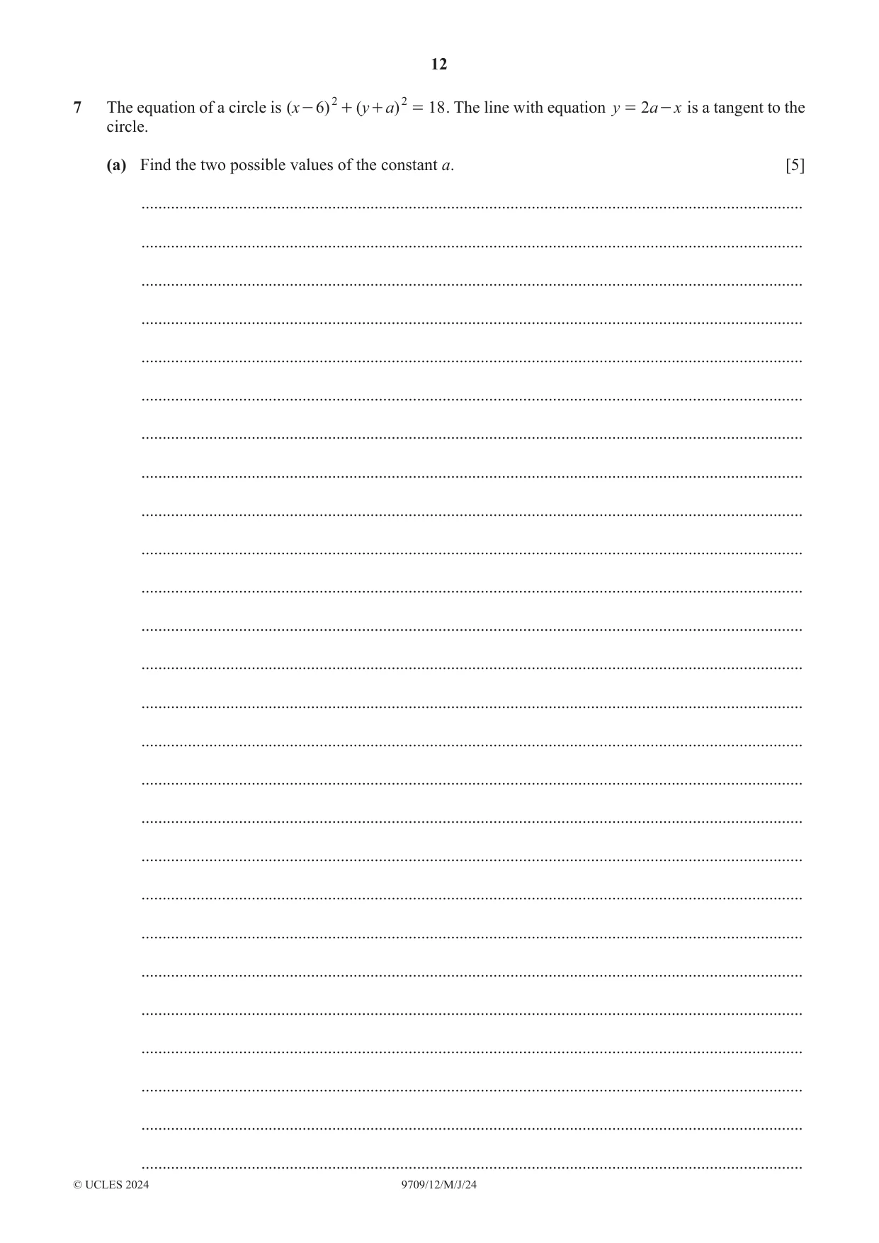 Cambridge A Level Mathematics 9709 2024 May/June Paper 1 · Variant 2 question paper, page 12 of 20