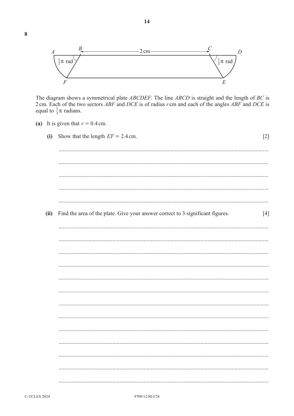 Cambridge A Level Mathematics 9709 2024 May/June Paper 1 · Variant 2 question paper, page 14 of 20