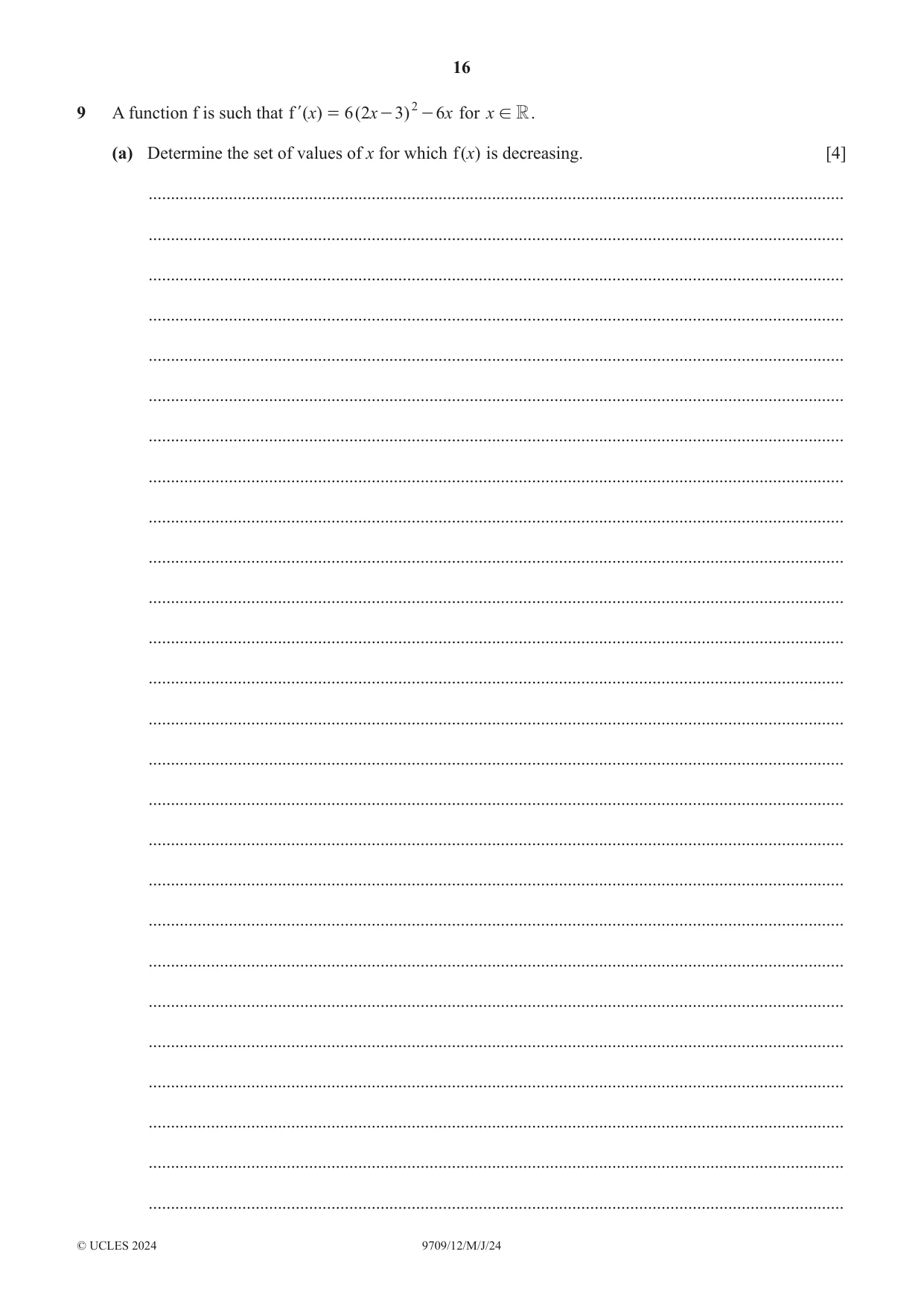 Cambridge A Level Mathematics 9709 2024 May/June Paper 1 · Variant 2 question paper, page 16 of 20
