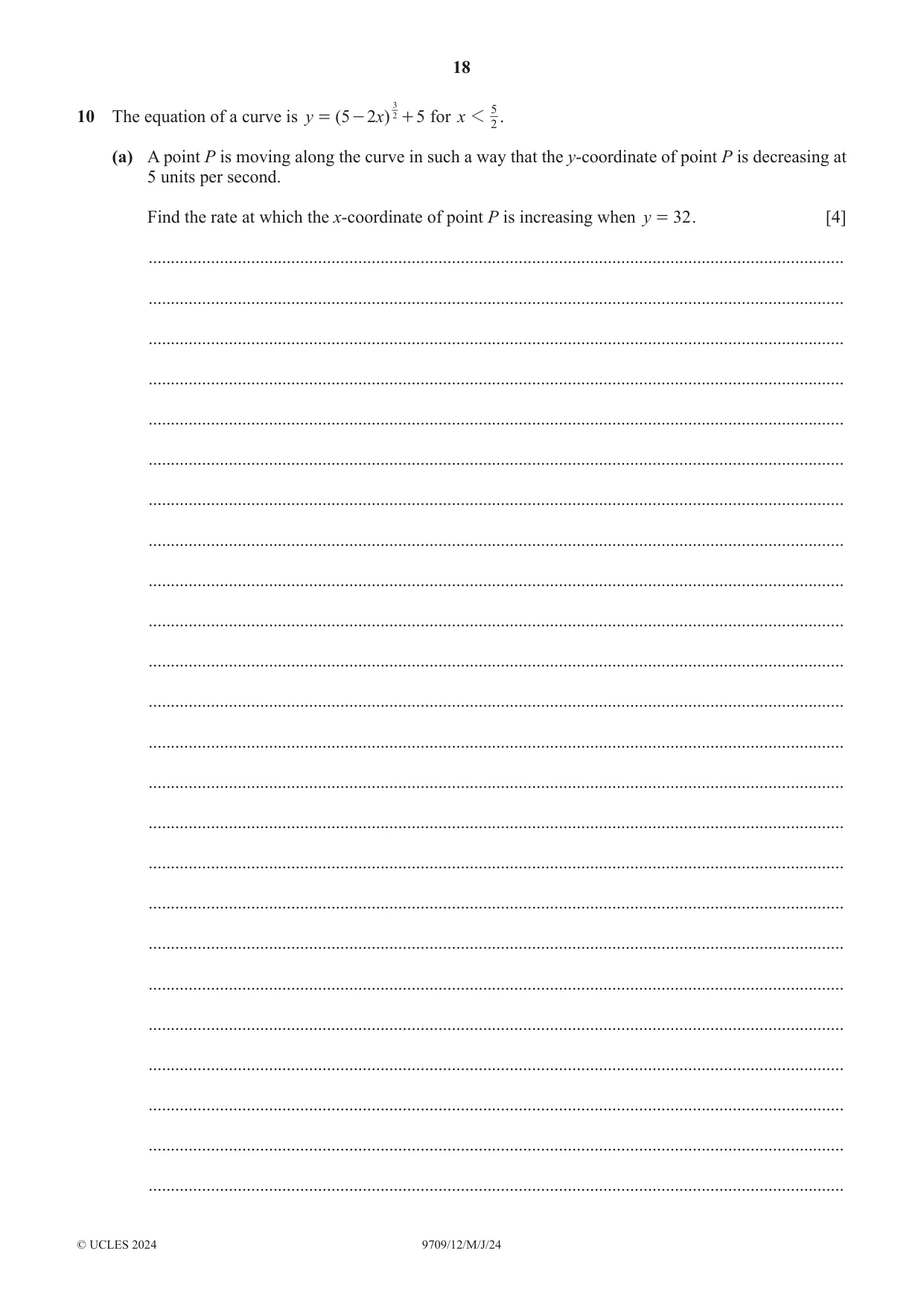 Cambridge A Level Mathematics 9709 2024 May/June Paper 1 · Variant 2 question paper, page 18 of 20