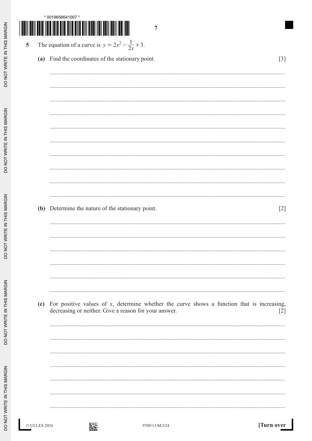 Cambridge A Level Mathematics 9709 2024 May/June Paper 1 · Variant 3 question paper, page 7 of 20