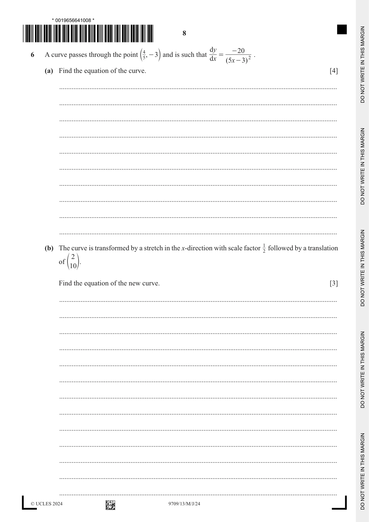 Cambridge A Level Mathematics 9709 2024 May/June Paper 1 · Variant 3 question paper, page 8 of 20