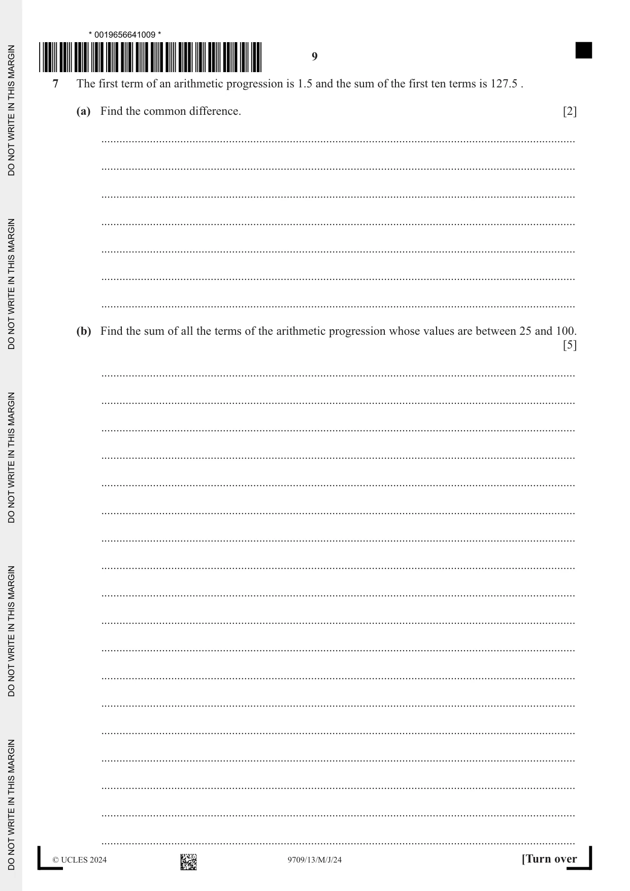 Cambridge A Level Mathematics 9709 2024 May/June Paper 1 · Variant 3 question paper, page 9 of 20