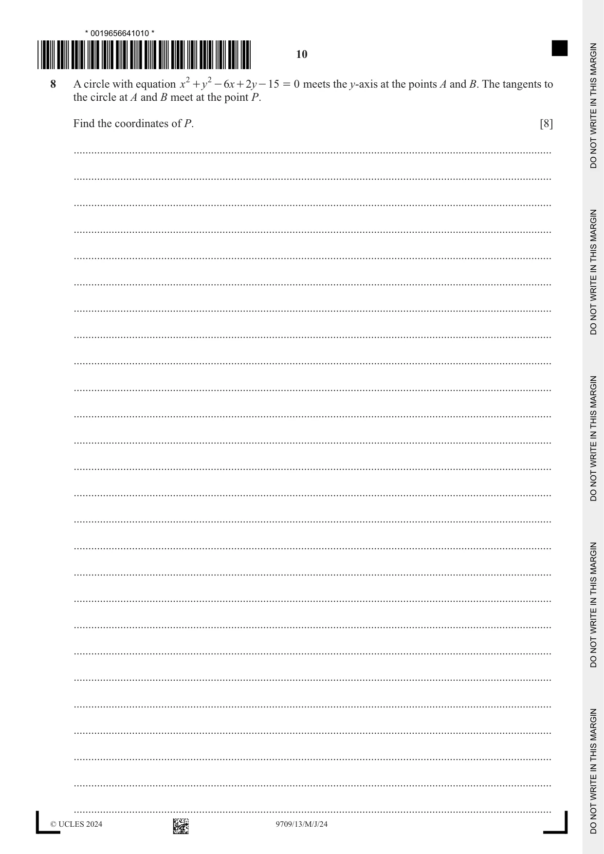 Cambridge A Level Mathematics 9709 2024 May/June Paper 1 · Variant 3 question paper, page 10 of 20