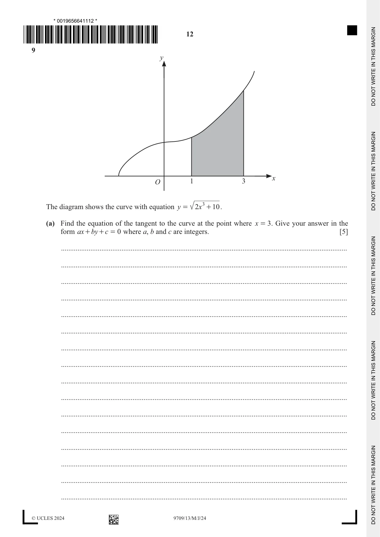 Cambridge A Level Mathematics 9709 2024 May/June Paper 1 · Variant 3 question paper, page 12 of 20