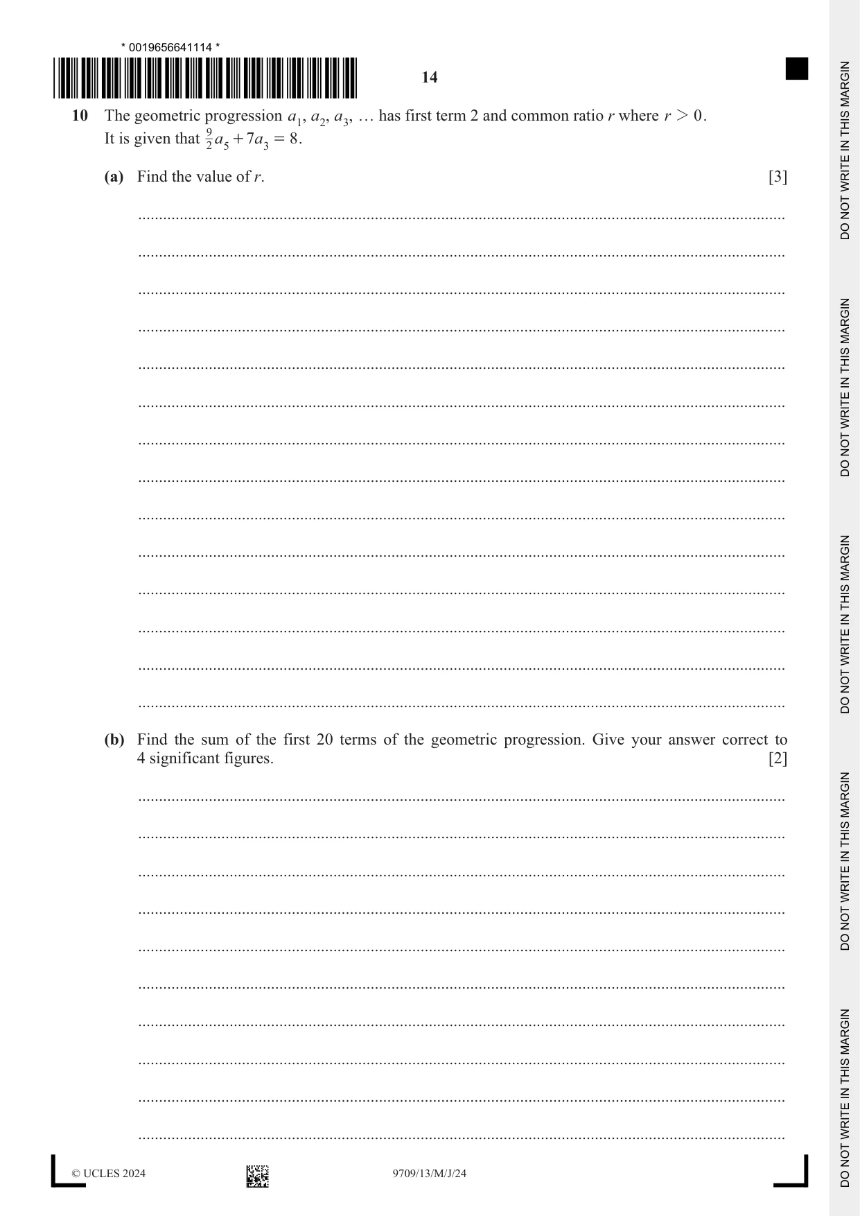 Cambridge A Level Mathematics 9709 2024 May/June Paper 1 · Variant 3 question paper, page 14 of 20