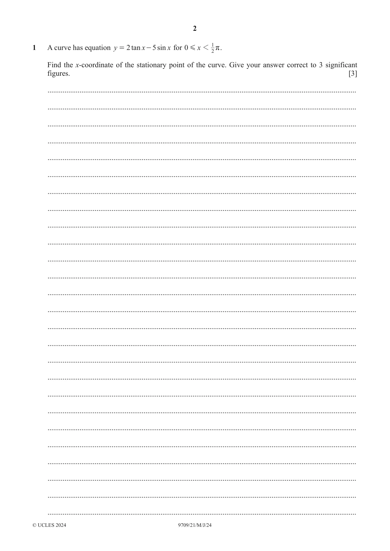 Cambridge A Level Mathematics 9709 2024 May/June Paper 2 · Variant 1 question paper, page 2 of 16