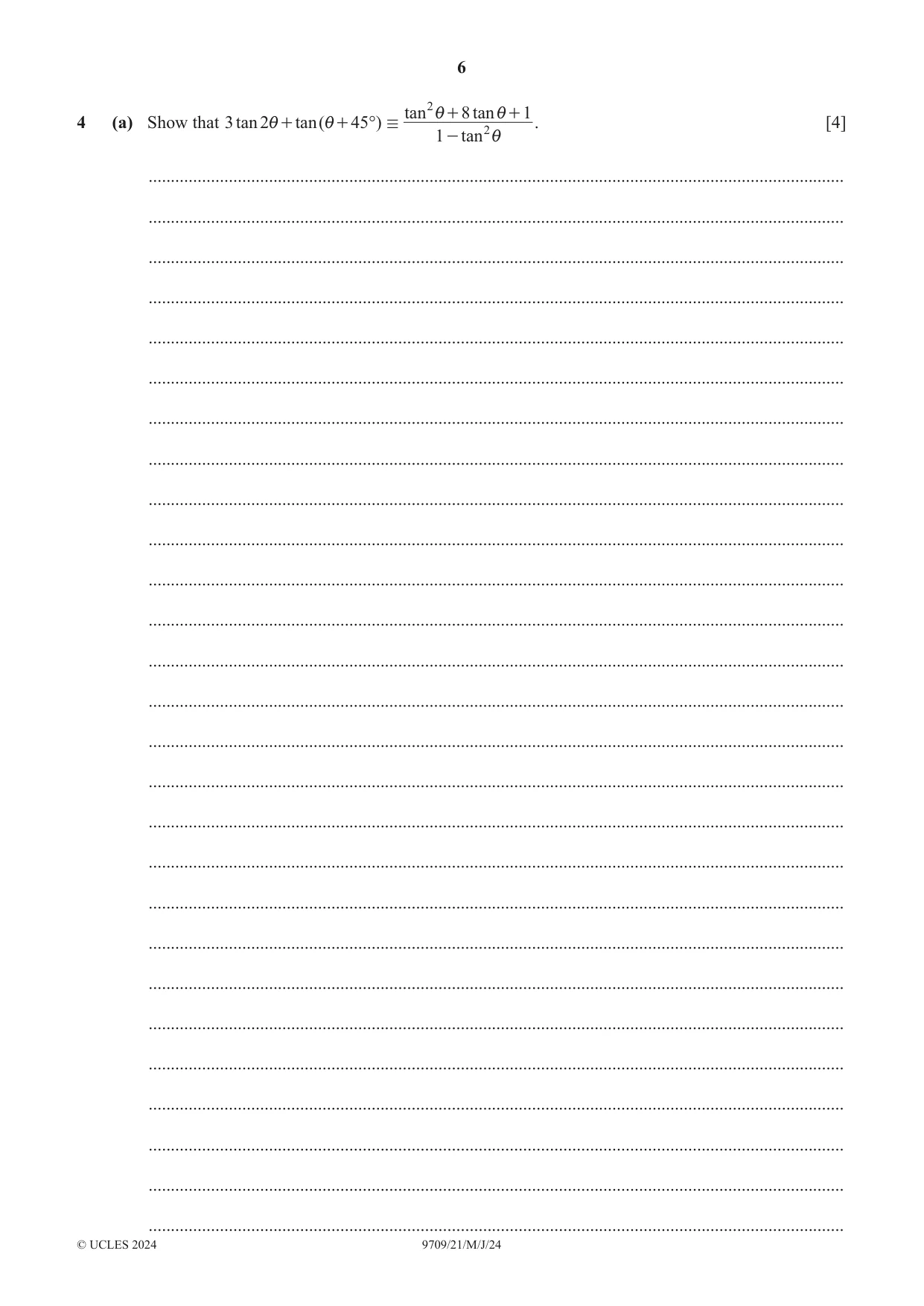 Cambridge A Level Mathematics 9709 2024 May/June Paper 2 · Variant 1 question paper, page 6 of 16