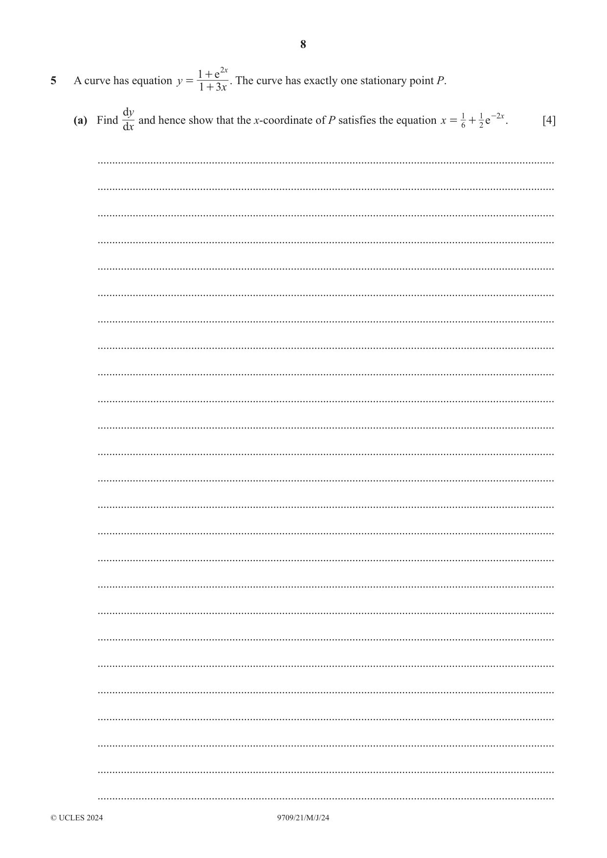 Cambridge A Level Mathematics 9709 2024 May/June Paper 2 · Variant 1 question paper, page 8 of 16