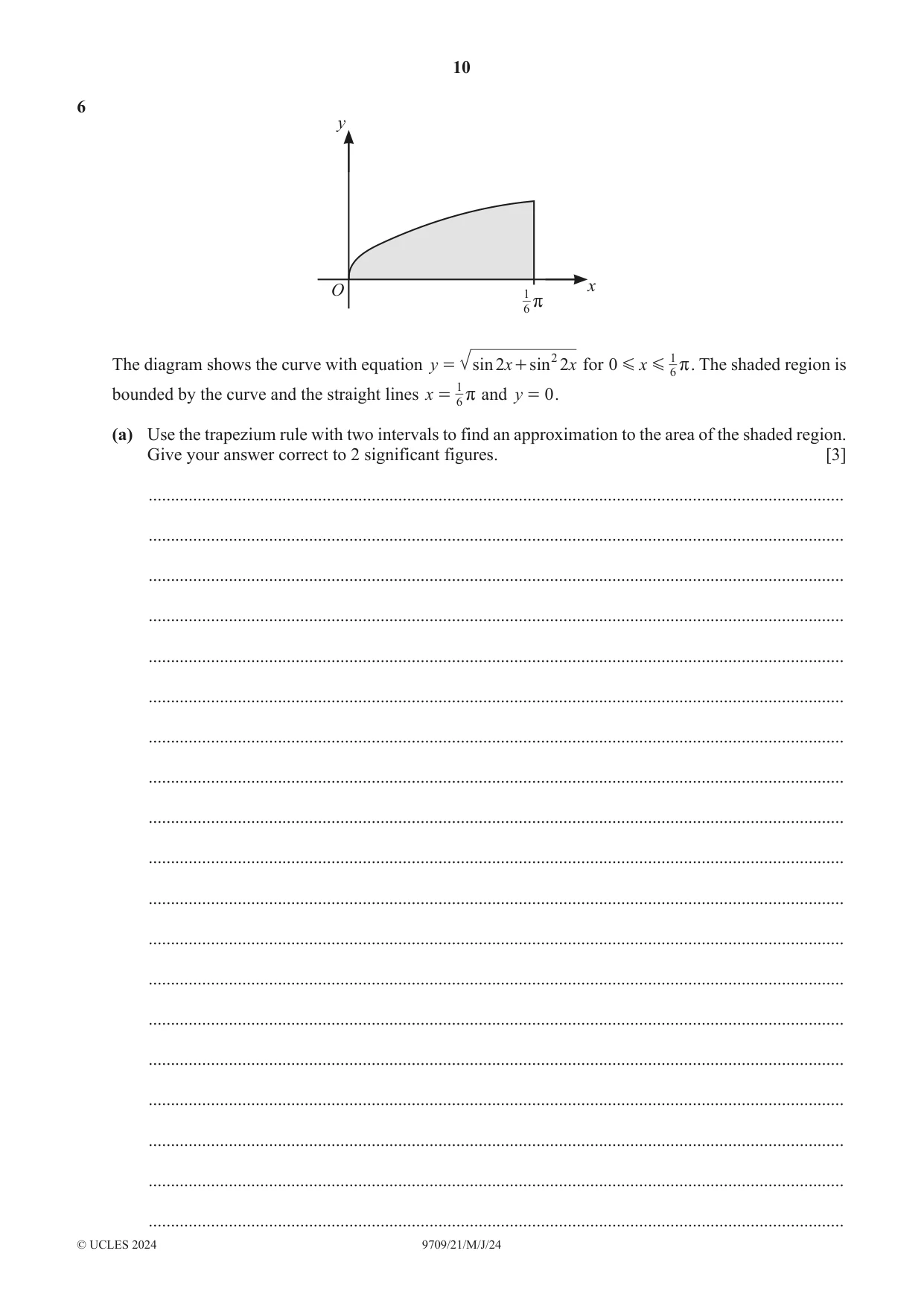 Cambridge A Level Mathematics 9709 2024 May/June Paper 2 · Variant 1 question paper, page 10 of 16