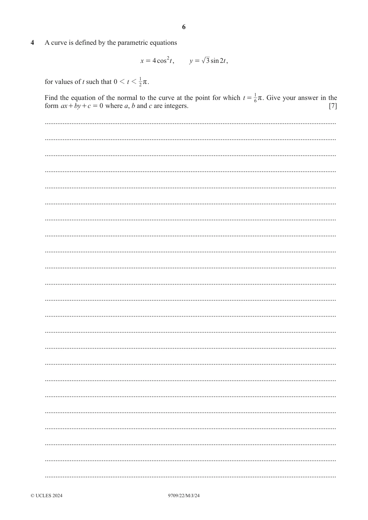 Cambridge A Level Mathematics 9709 2024 May/June Paper 2 · Variant 2 question paper, page 6 of 16