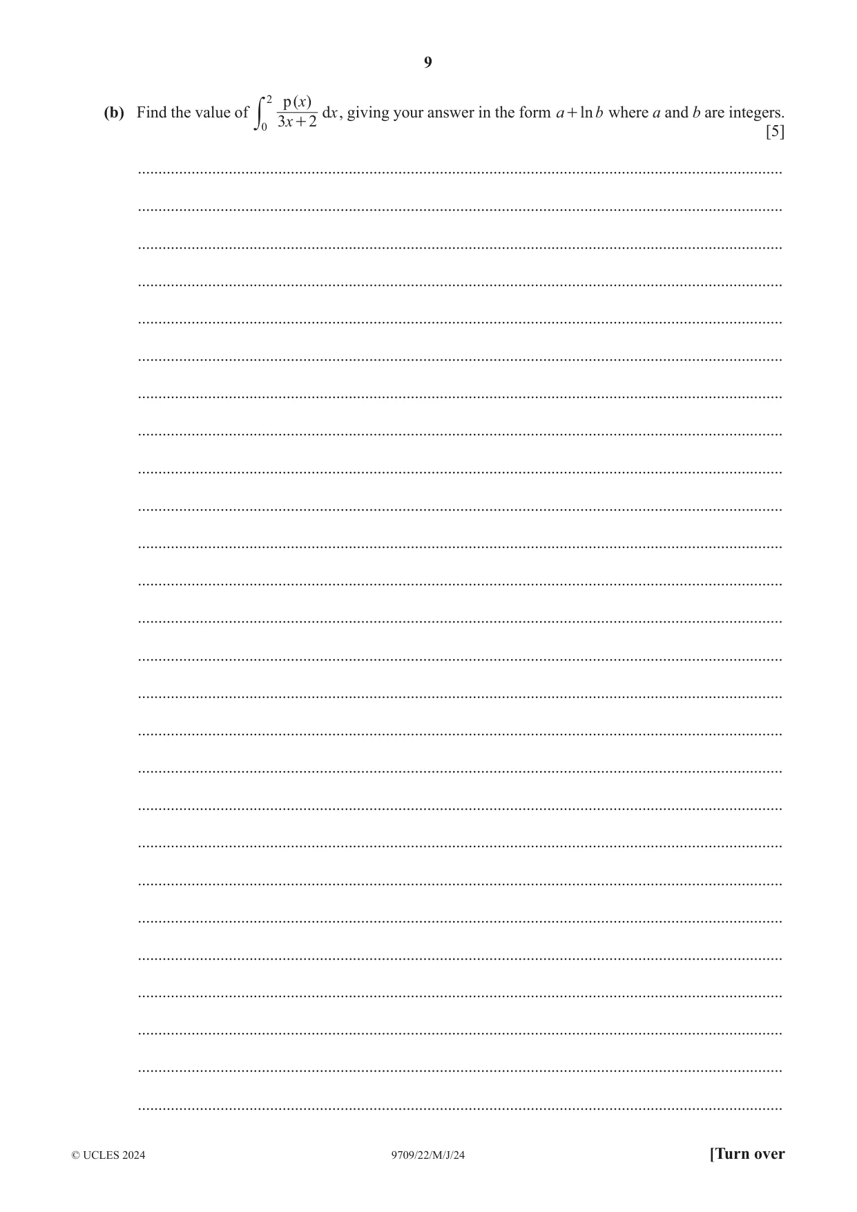 Cambridge A Level Mathematics 9709 2024 May/June Paper 2 · Variant 2 question paper, page 9 of 16