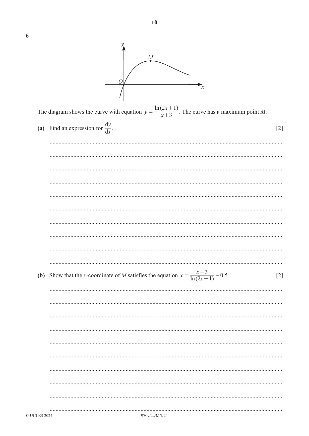 Cambridge A Level Mathematics 9709 2024 May/June Paper 2 · Variant 2 question paper, page 10 of 16