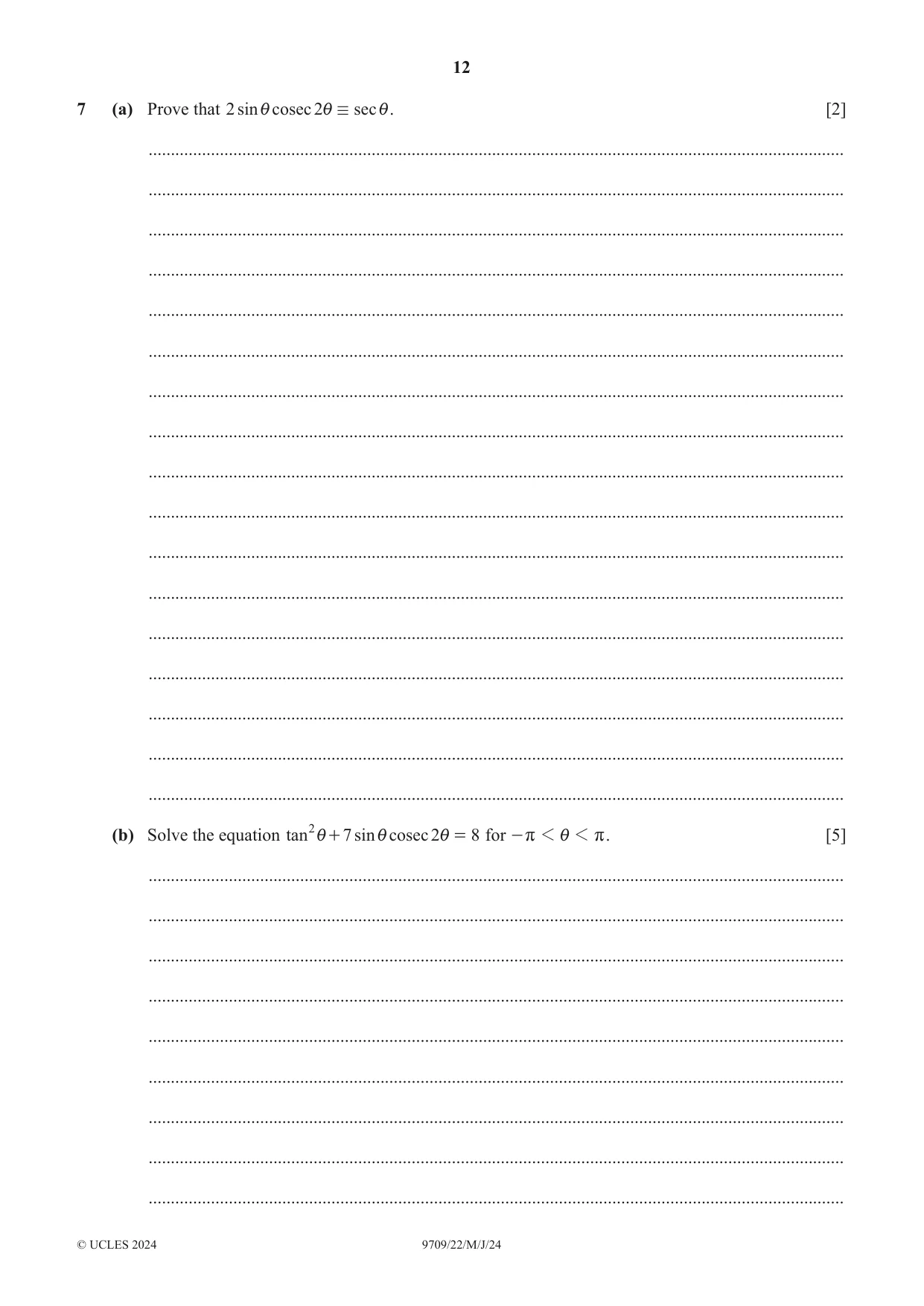 Cambridge A Level Mathematics 9709 2024 May/June Paper 2 · Variant 2 question paper, page 12 of 16
