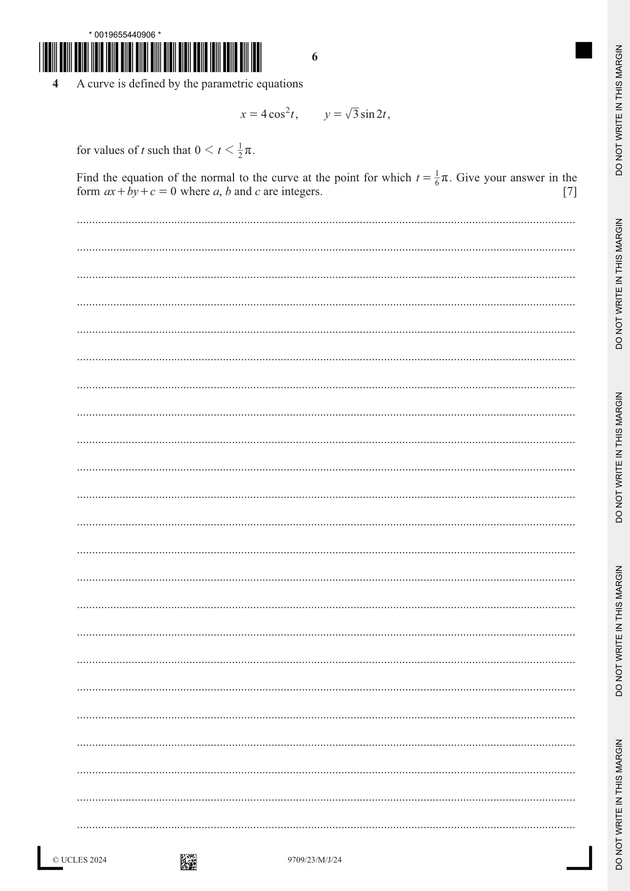 Cambridge A Level Mathematics 9709 2024 May/June Paper 2 · Variant 3 question paper, page 6 of 16