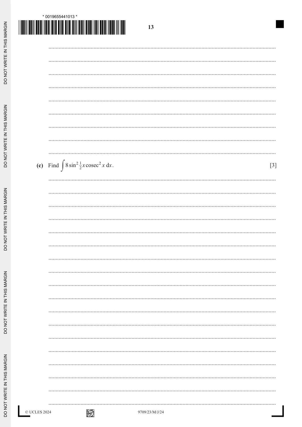 Cambridge A Level Mathematics 9709 2024 May/June Paper 2 · Variant 3 question paper, page 13 of 16