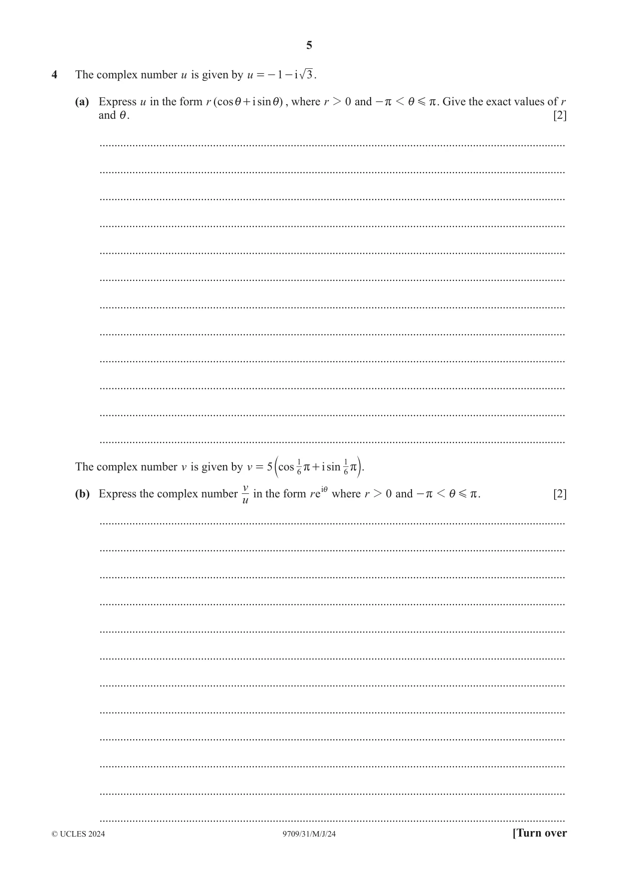 Cambridge A Level Mathematics 9709 2024 May/June Paper 3 · Variant 1 question paper, page 5 of 20