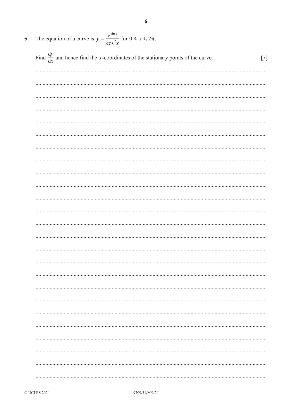 Cambridge A Level Mathematics 9709 2024 May/June Paper 3 · Variant 1 question paper, page 6 of 20