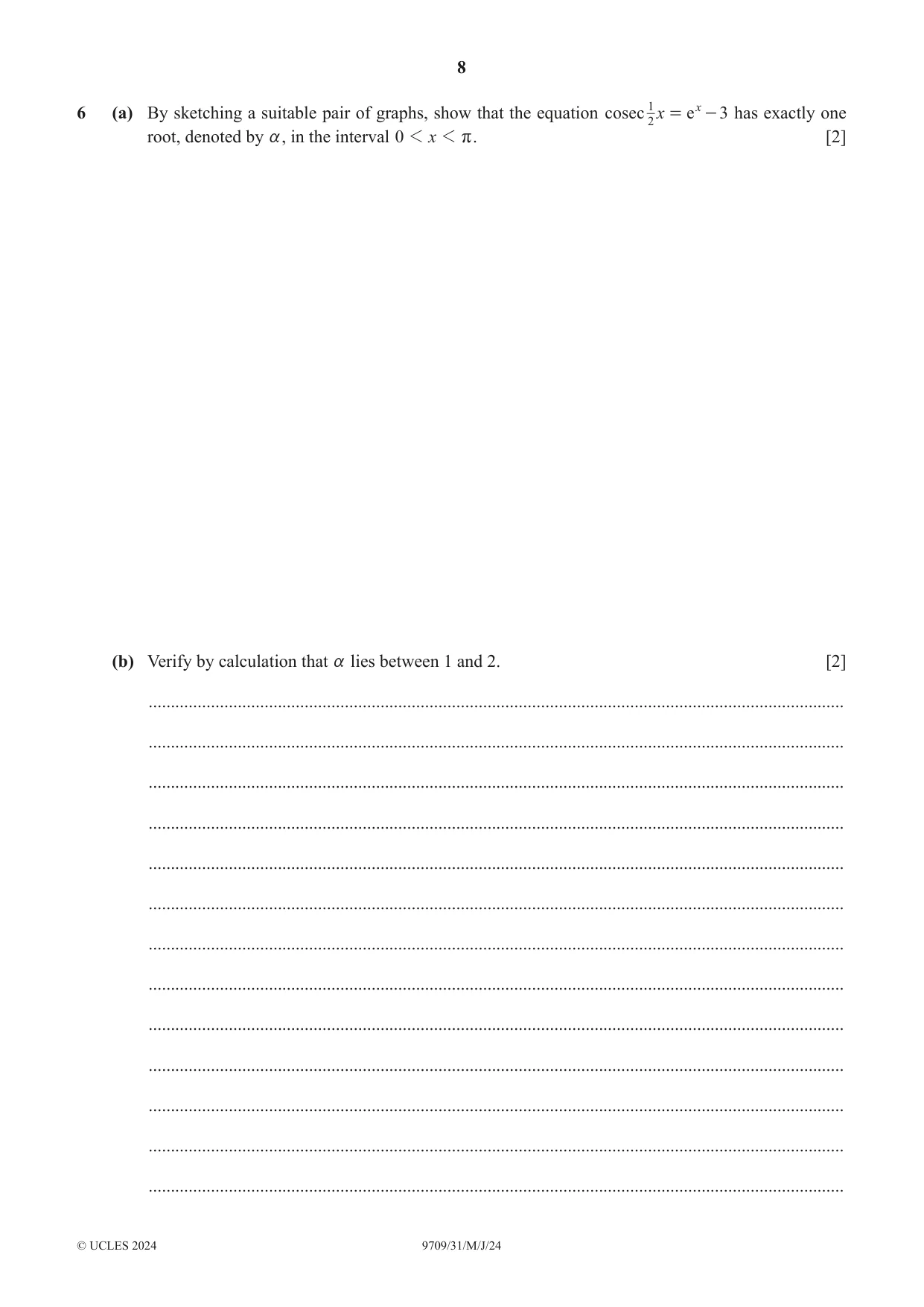 Cambridge A Level Mathematics 9709 2024 May/June Paper 3 · Variant 1 question paper, page 8 of 20