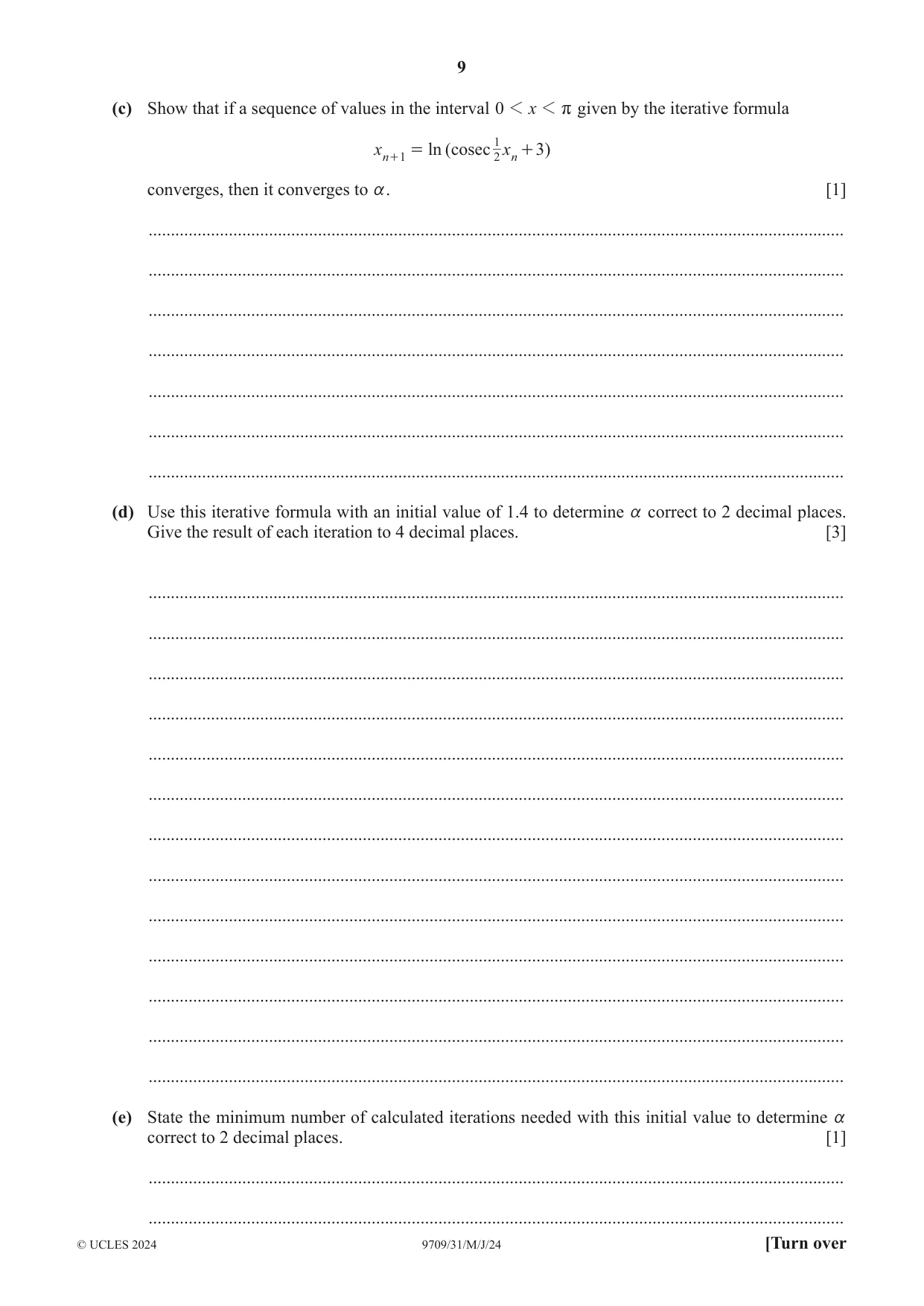 Cambridge A Level Mathematics 9709 2024 May/June Paper 3 · Variant 1 question paper, page 9 of 20