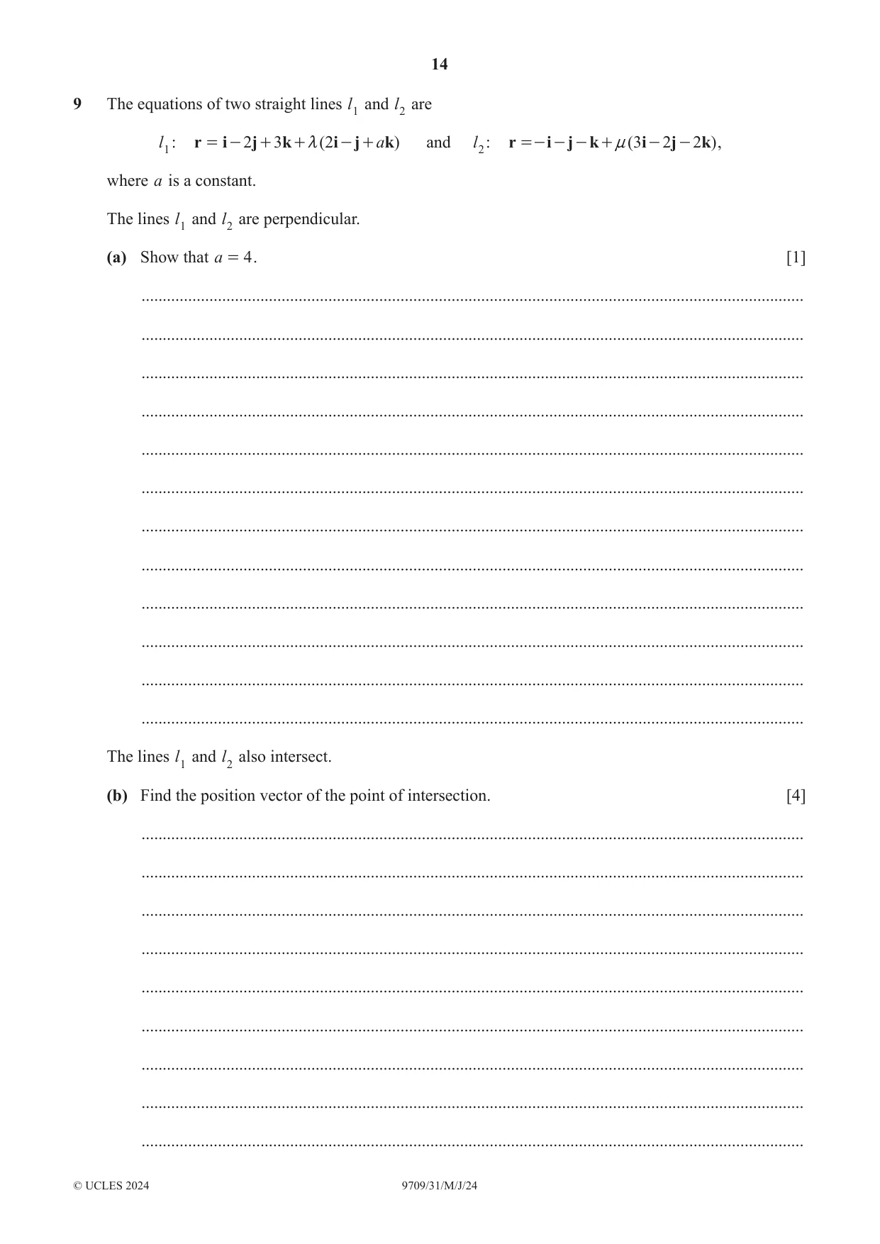 Cambridge A Level Mathematics 9709 2024 May/June Paper 3 · Variant 1 question paper, page 14 of 20