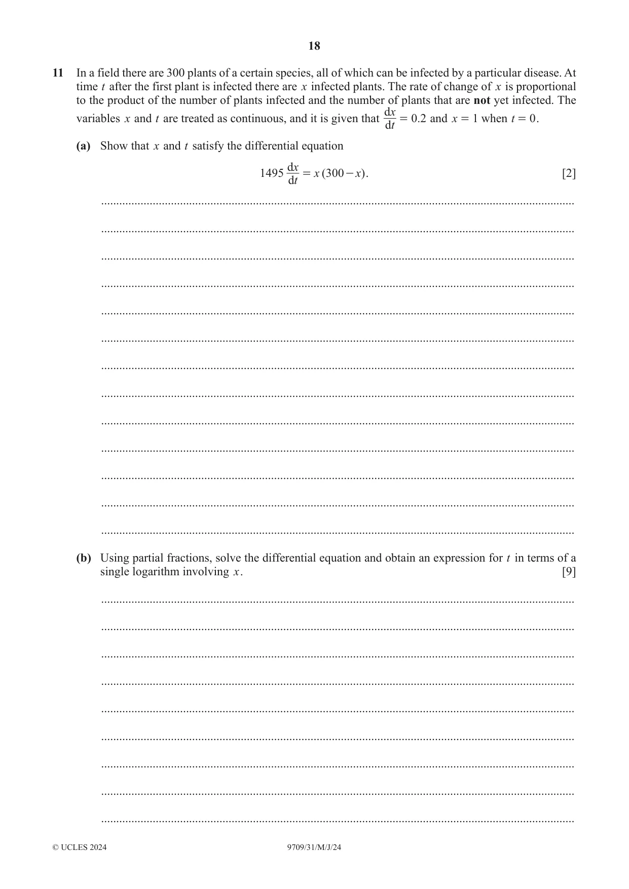 Cambridge A Level Mathematics 9709 2024 May/June Paper 3 · Variant 1 question paper, page 18 of 20