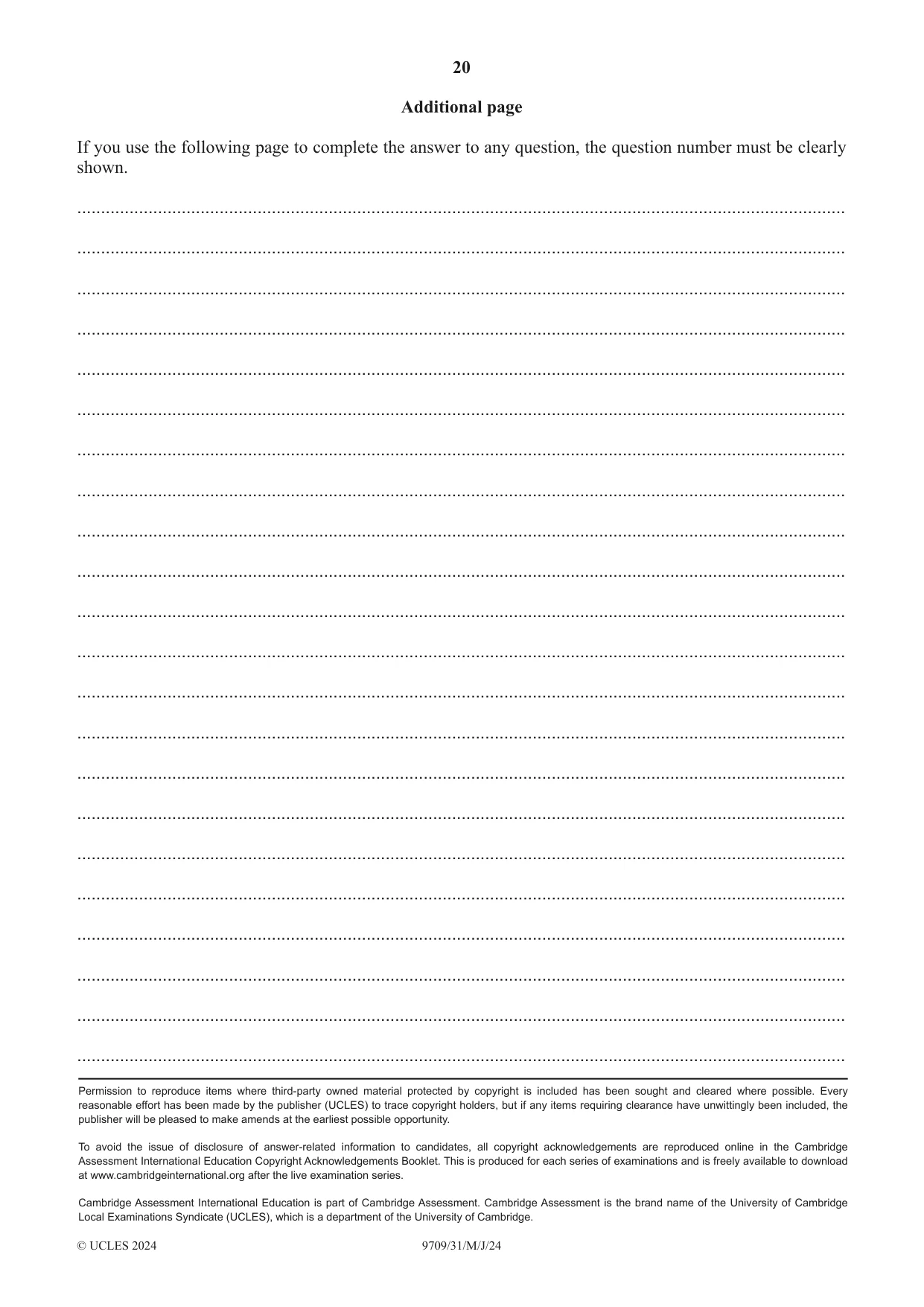 Cambridge A Level Mathematics 9709 2024 May/June Paper 3 · Variant 1 question paper, page 20 of 20