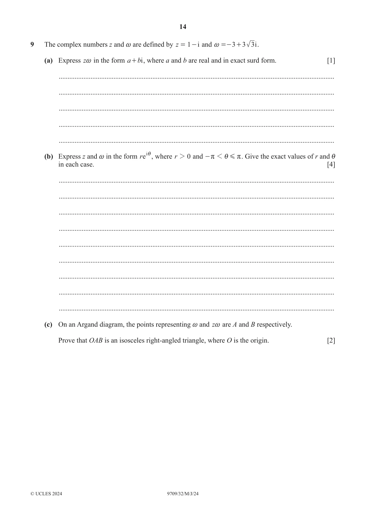 Cambridge A Level Mathematics 9709 2024 May/June Paper 3 · Variant 2 question paper, page 14 of 20